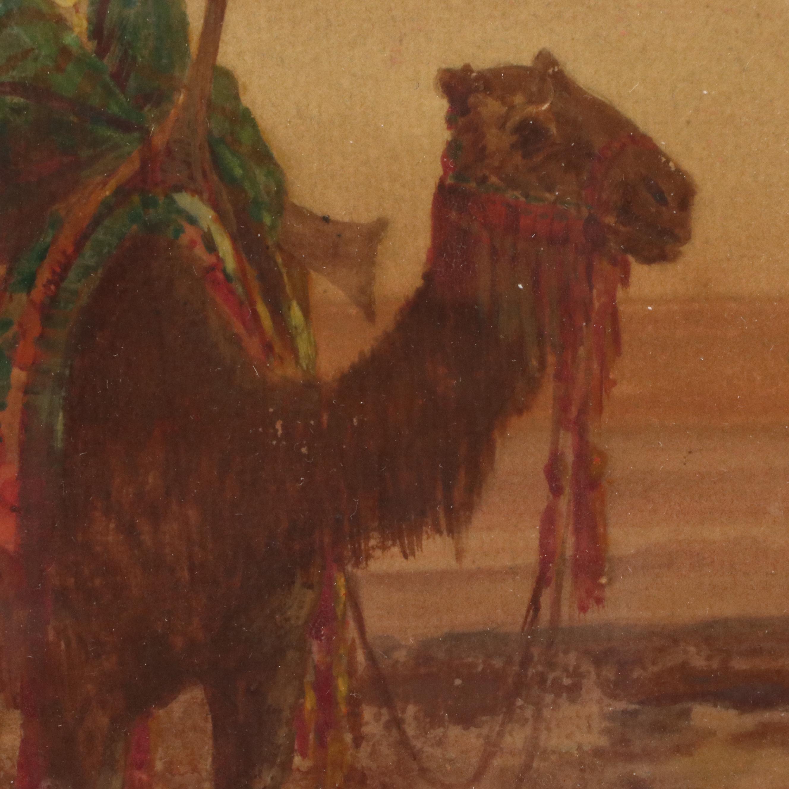 Victor Casnelli Orientalist Watercolor Painting of Desert Scene, Circa 1900