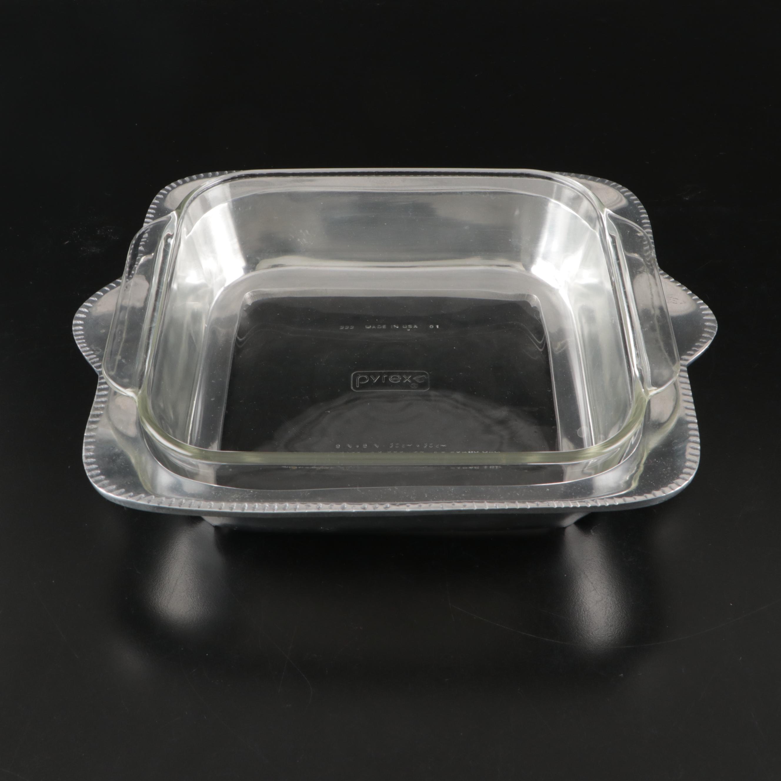 Portuguese Threshold Stoneware Ruffled Pie Dish with Pyrex Glass Baking Dishes