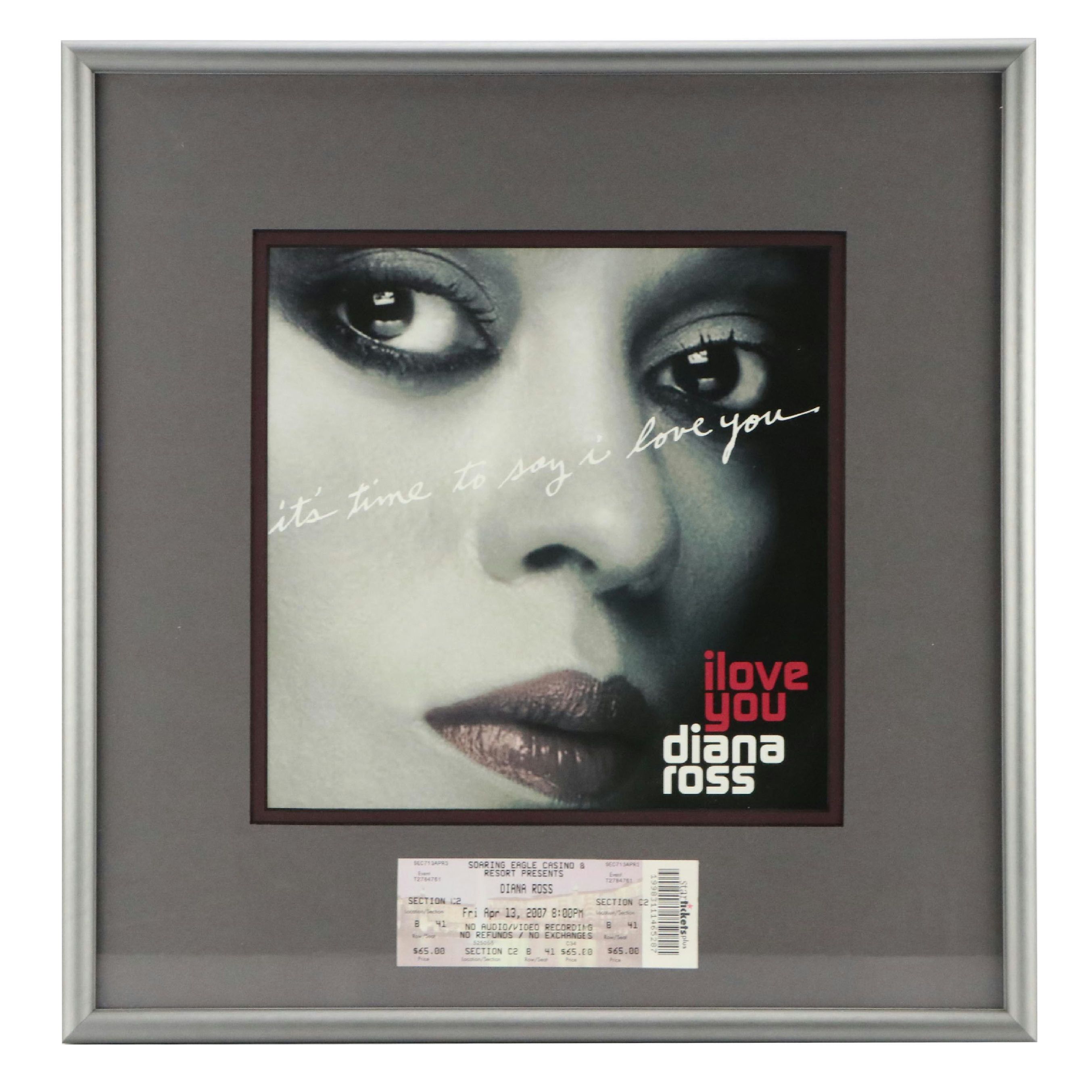 Diana Ross "It's Time To Say I Love You" Record Sleeve and Concert Ticket, 2007