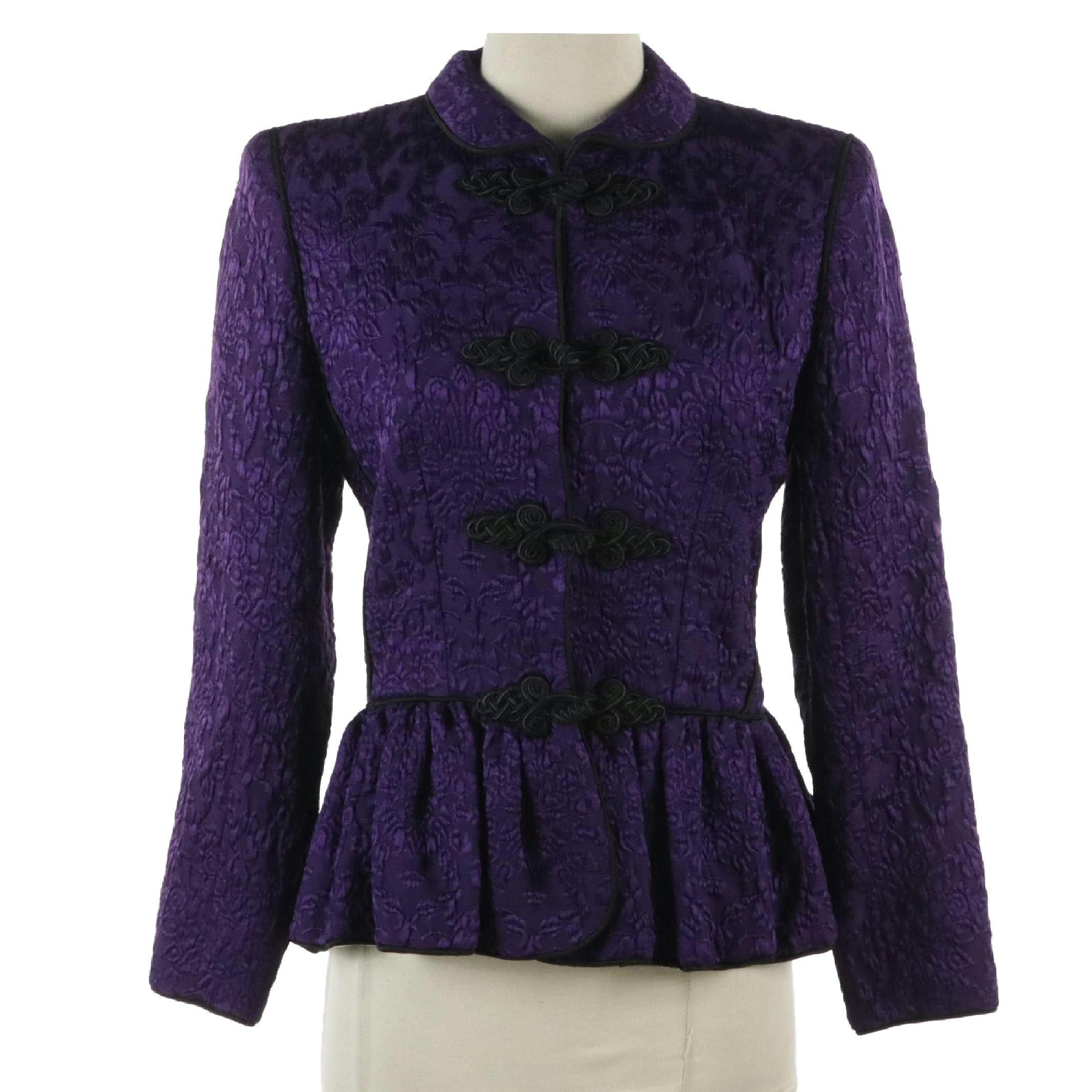 Yves Saint Laurent Rive Gauche Asian Inspired Purple Peplum Jacket, 1980s