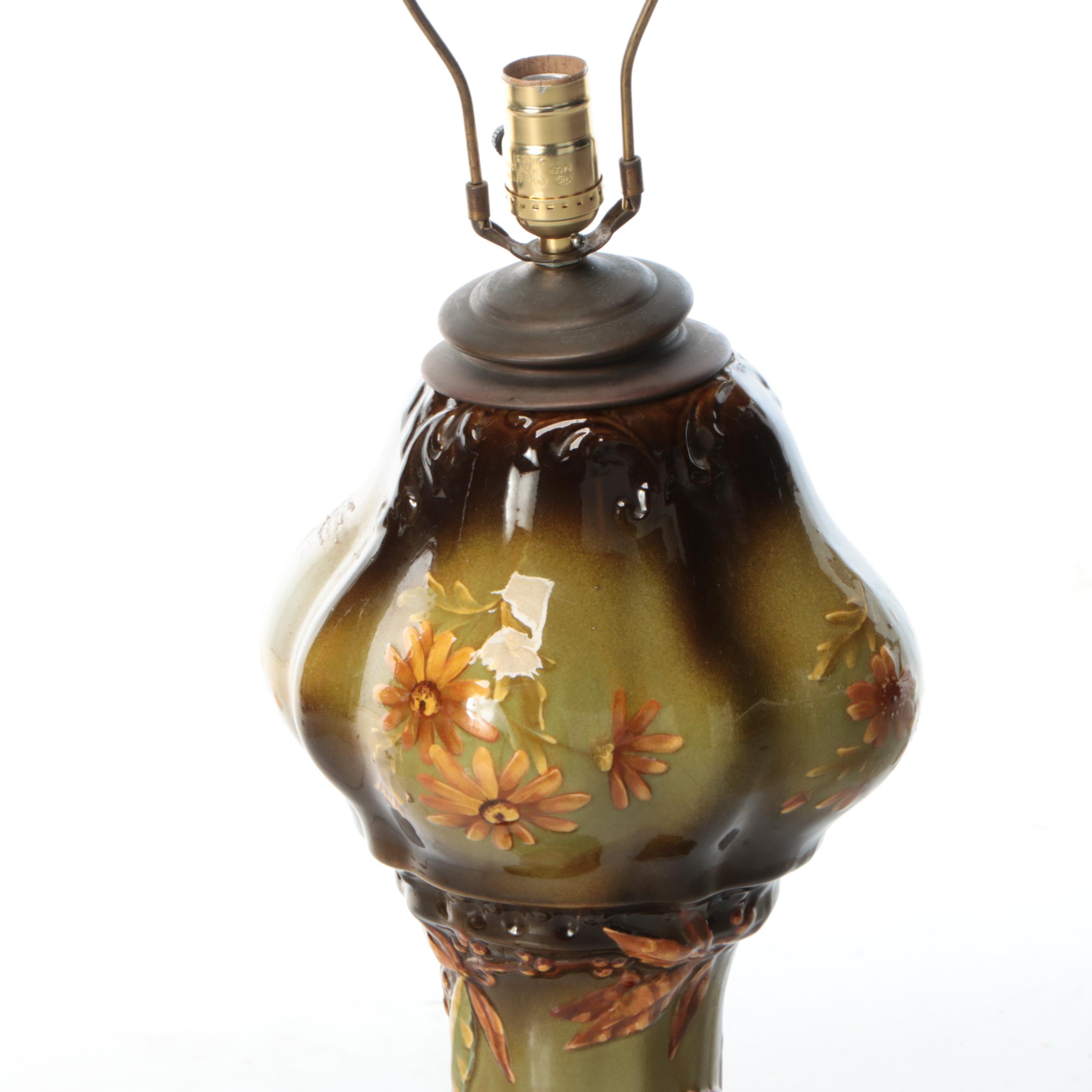 Arabesque and Flora Ceramic Bulb Pillar Table Lamp