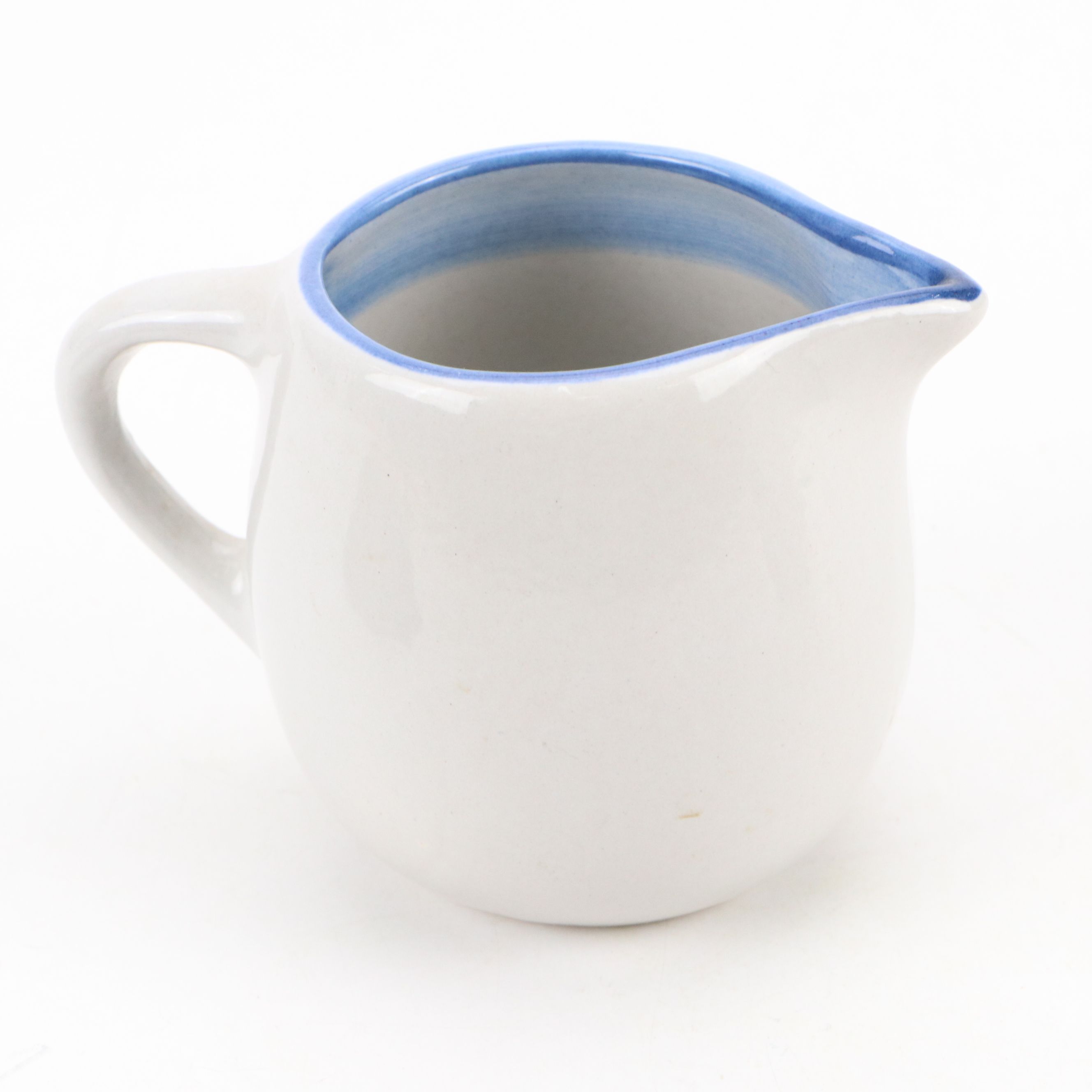 Hadley Pottery Blue and White Creamer and Sugar Vessels with Handmade Bowl