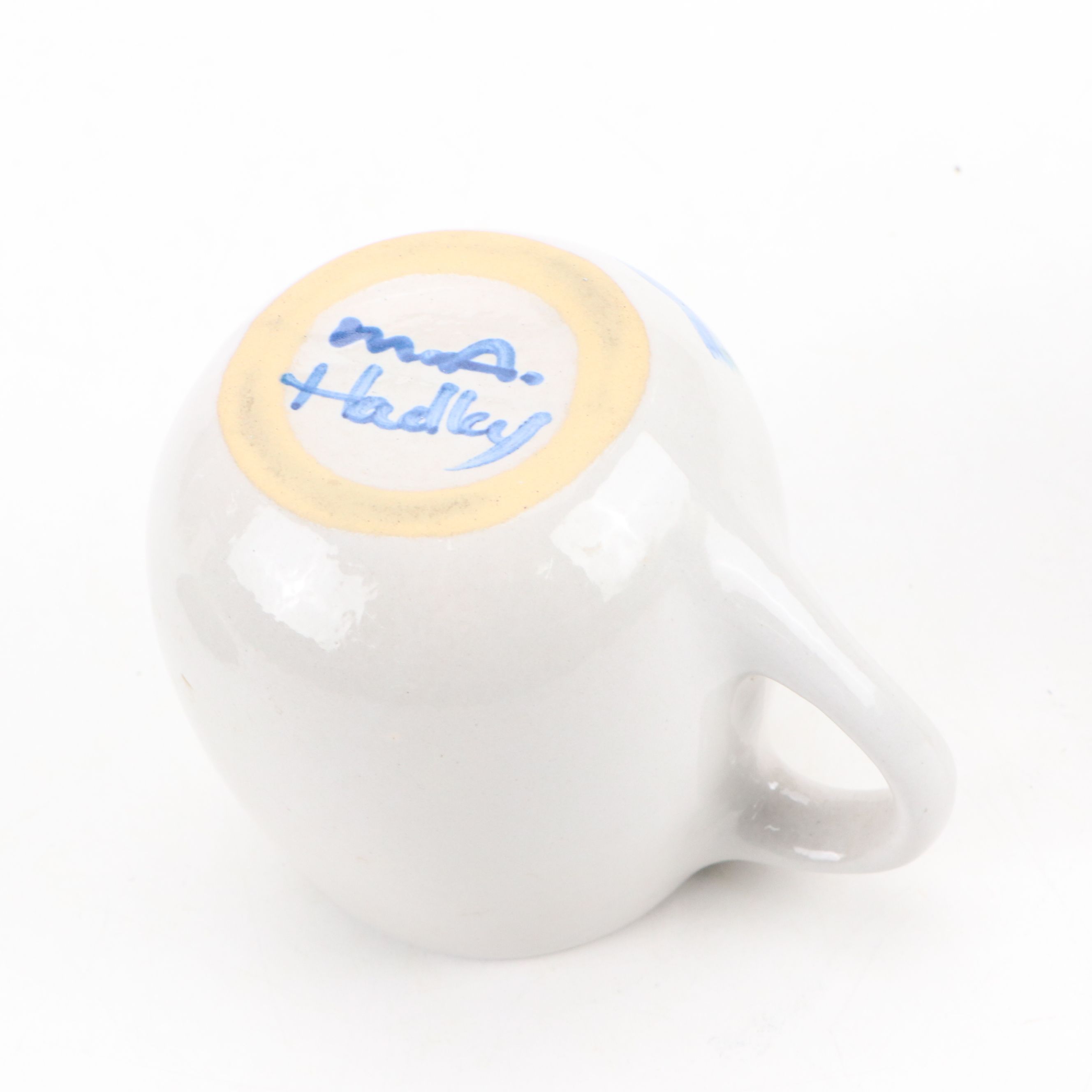 Hadley Pottery Blue and White Creamer and Sugar Vessels with Handmade Bowl