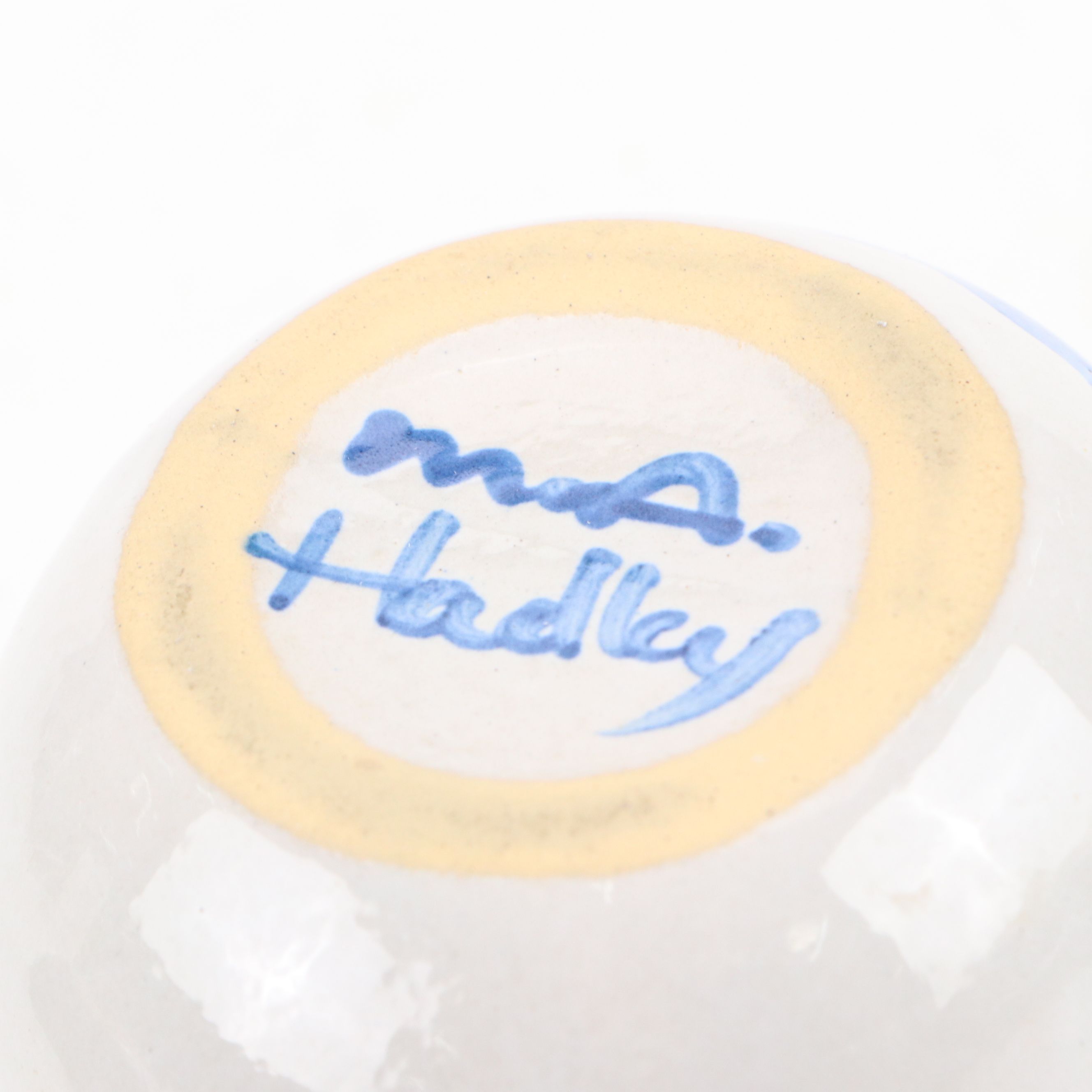 Hadley Pottery Blue and White Creamer and Sugar Vessels with Handmade Bowl