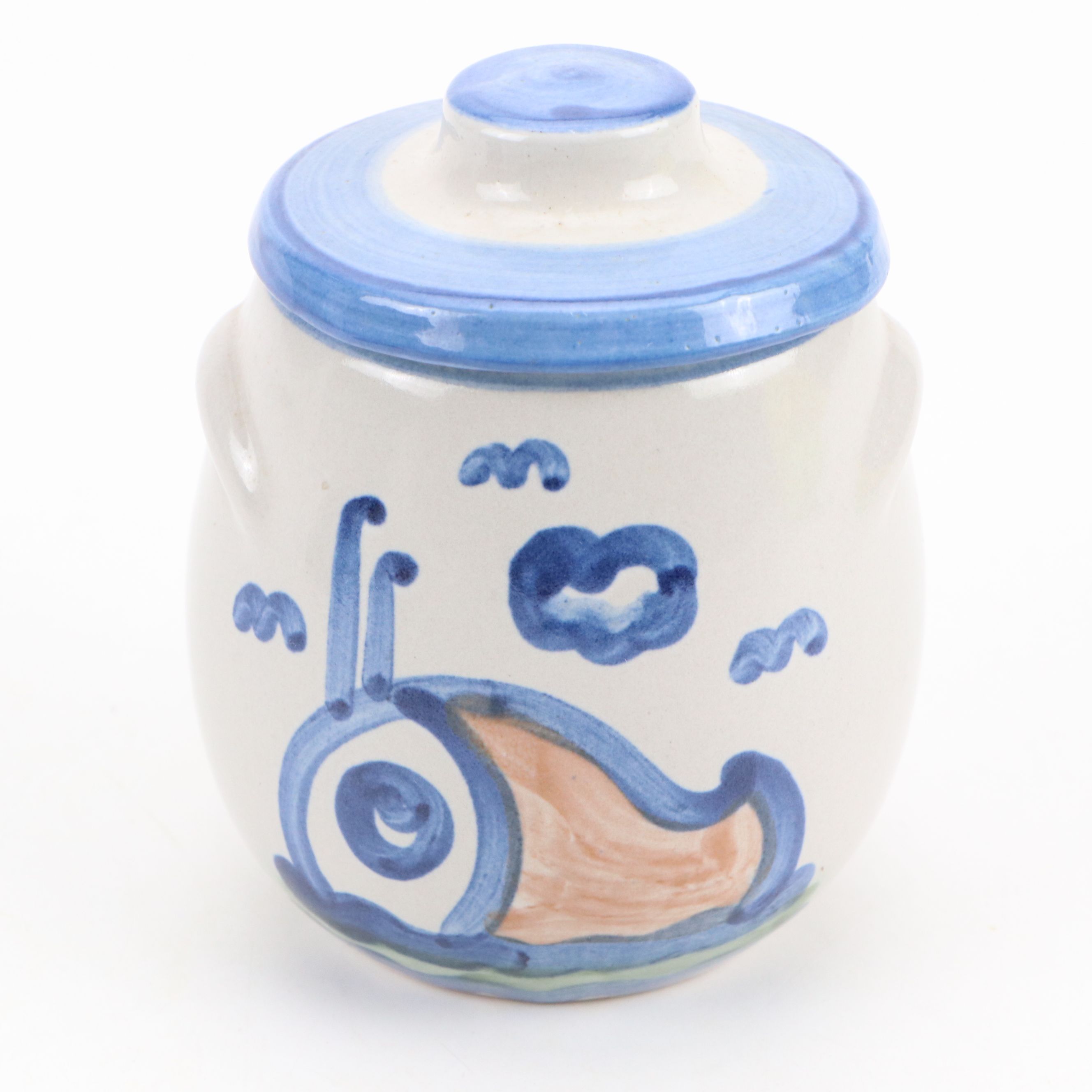 Hadley Pottery Blue and White Creamer and Sugar Vessels with Handmade Bowl