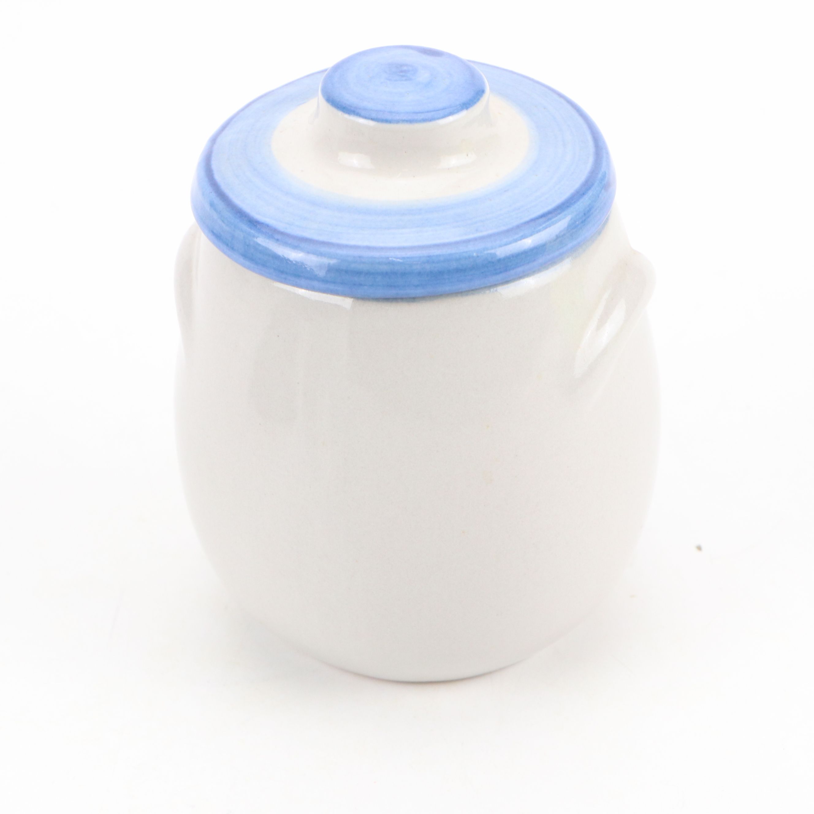 Hadley Pottery Blue and White Creamer and Sugar Vessels with Handmade Bowl