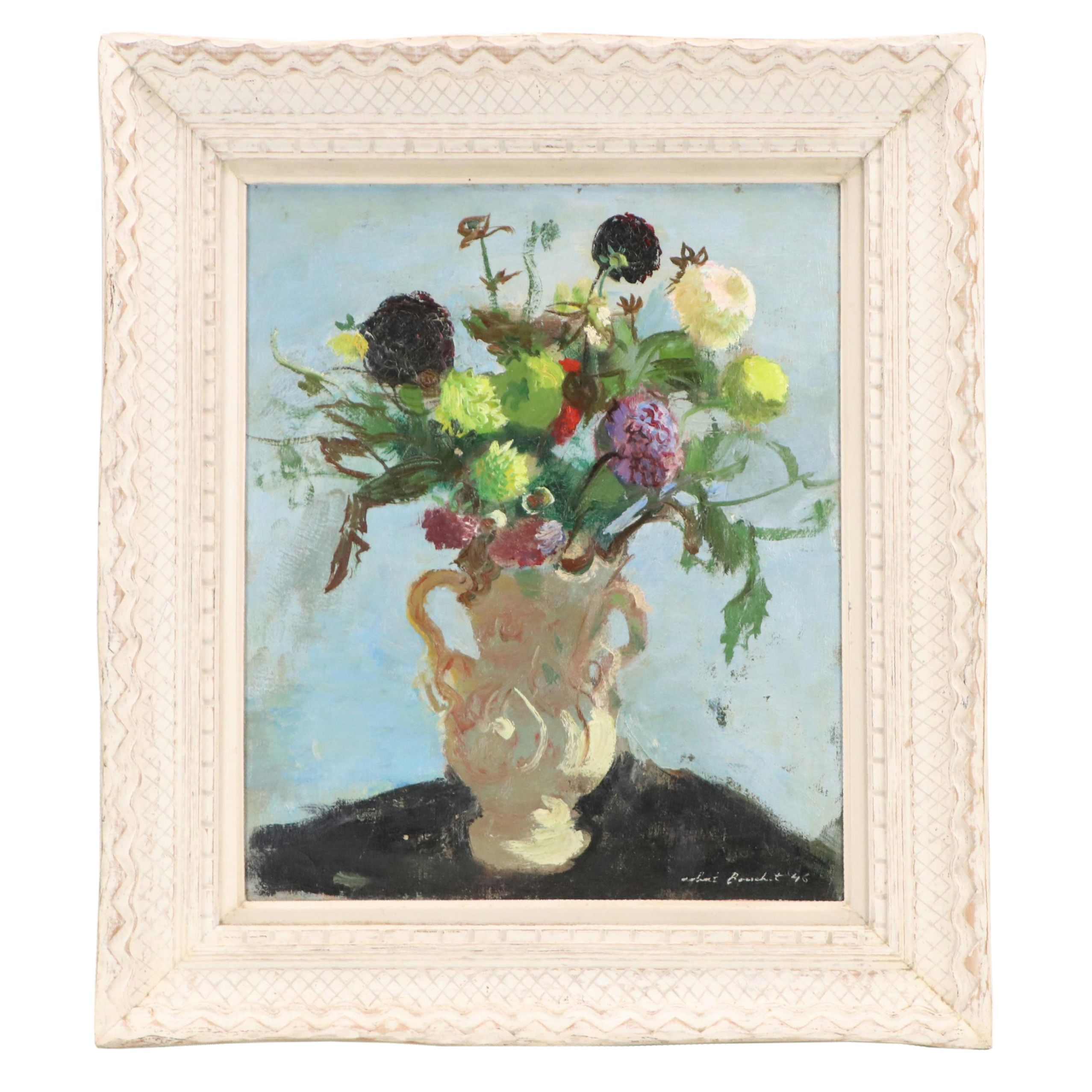 Robert Bouchet Floral Still Life Oil Painting, 1946
