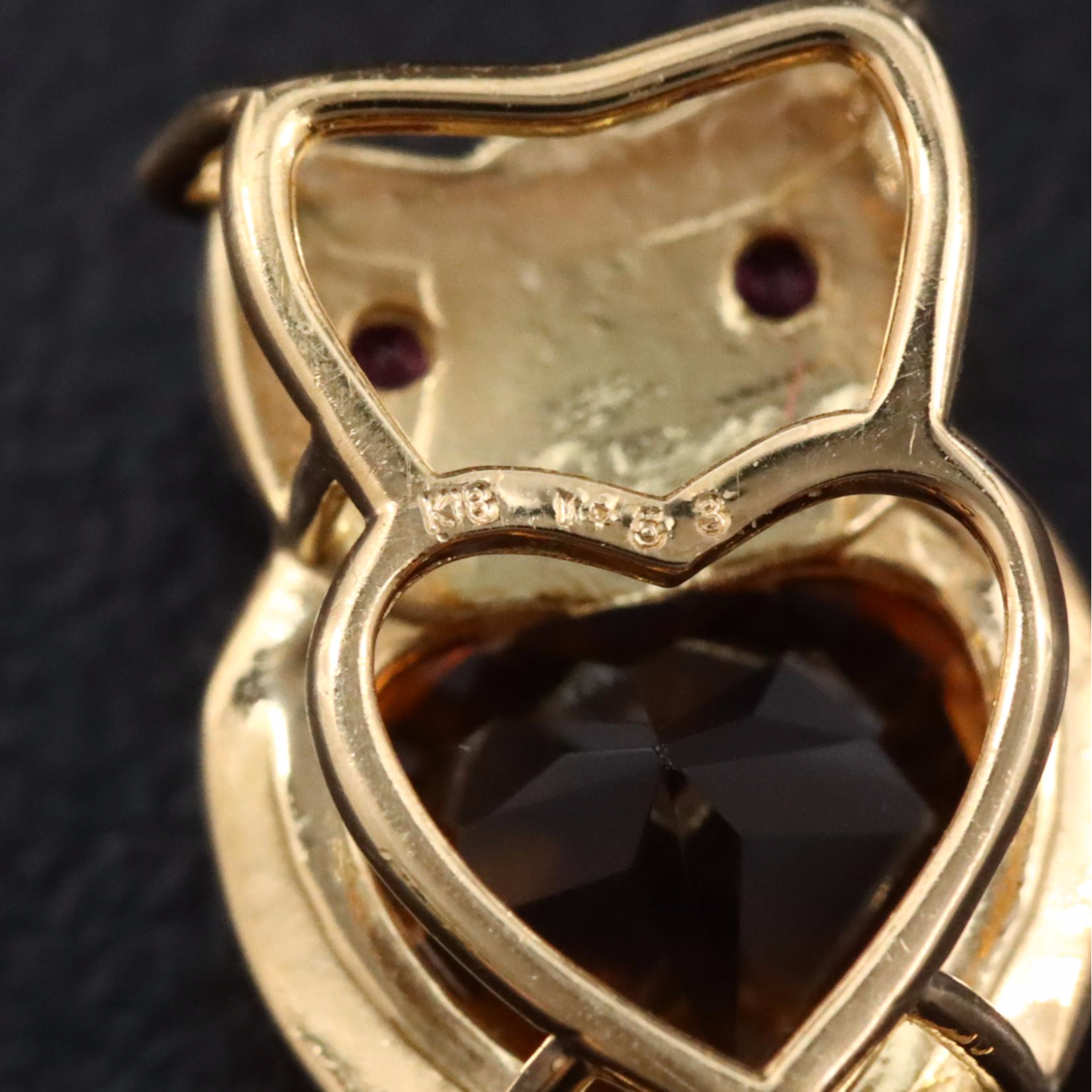 18K Citrine Owl Pendant with Ruby Eyes