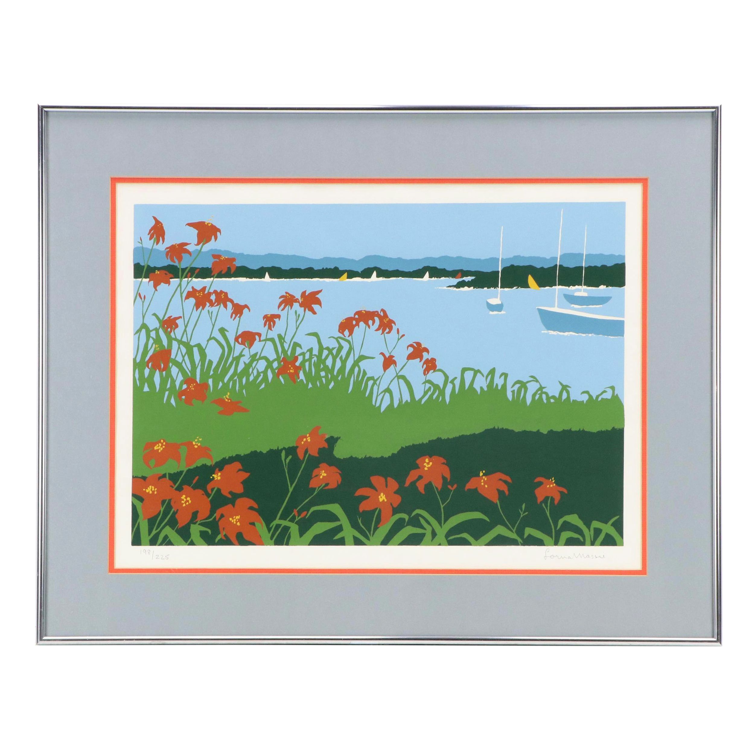 Lorna Massie Serigraph "Harbor Lilies," Late 20th Century