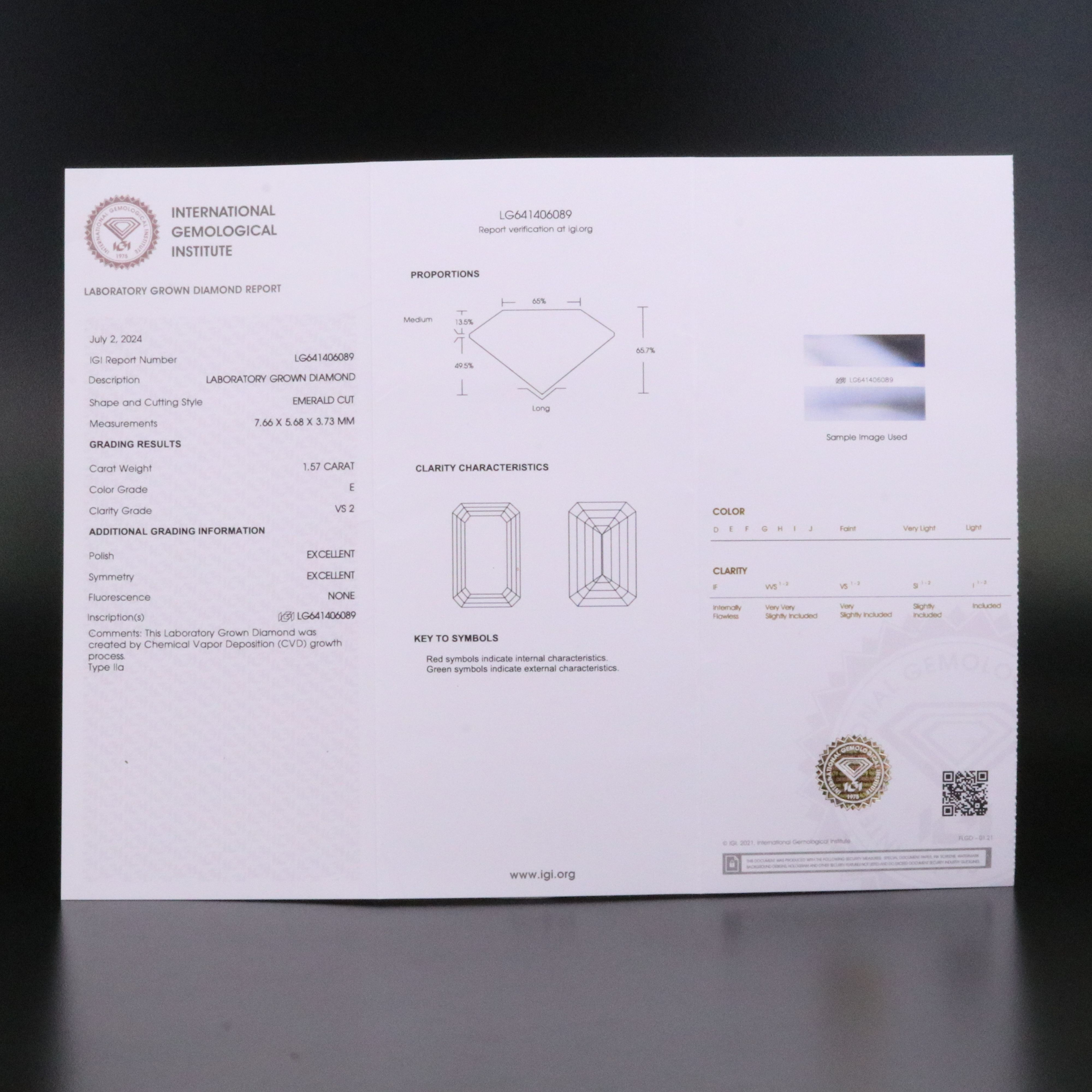Loose 1.57 CT Lab Grown Diamond with IGI Report