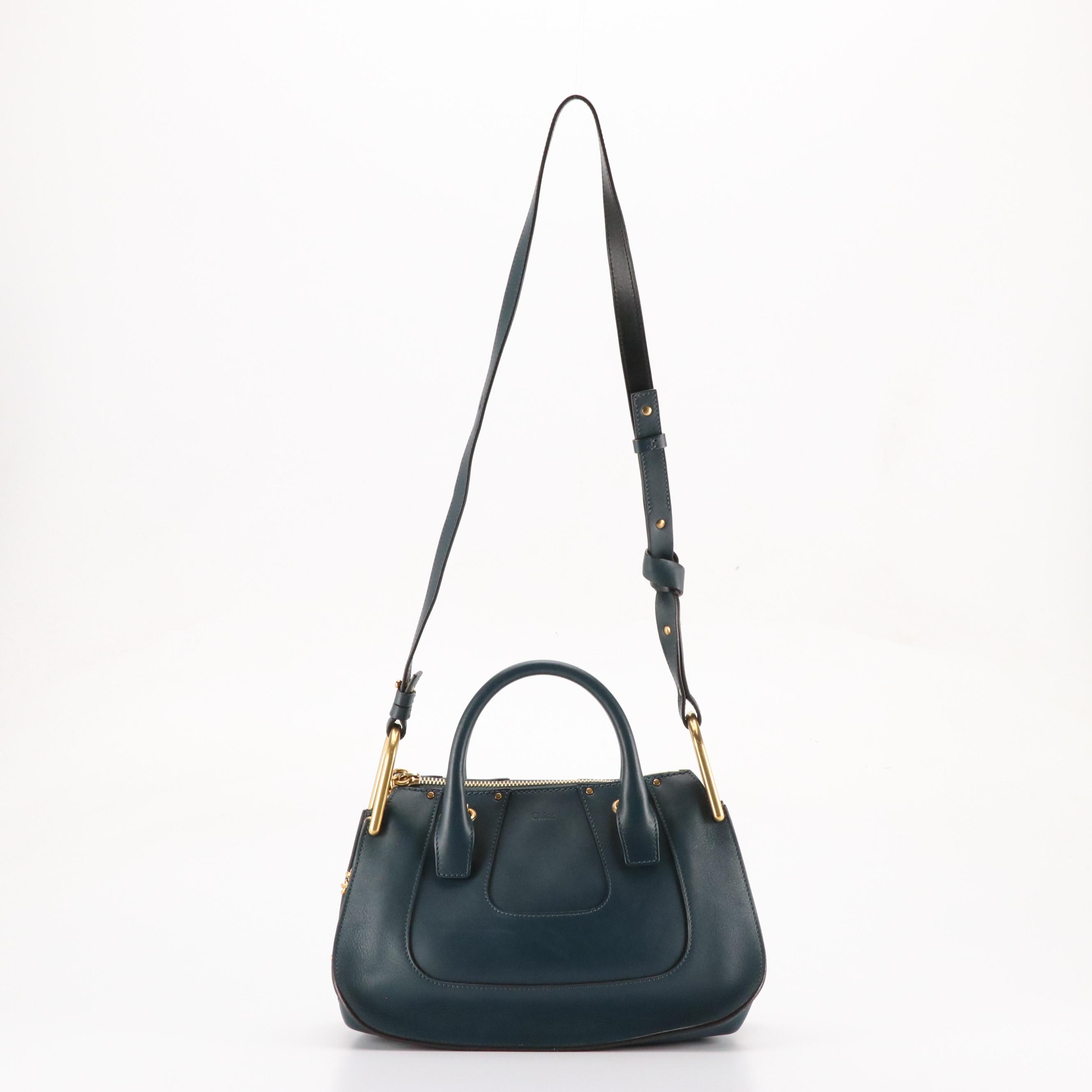 Chloé Hayley Double Carry Satchel Bag in Marine Blue Calfskin Leather