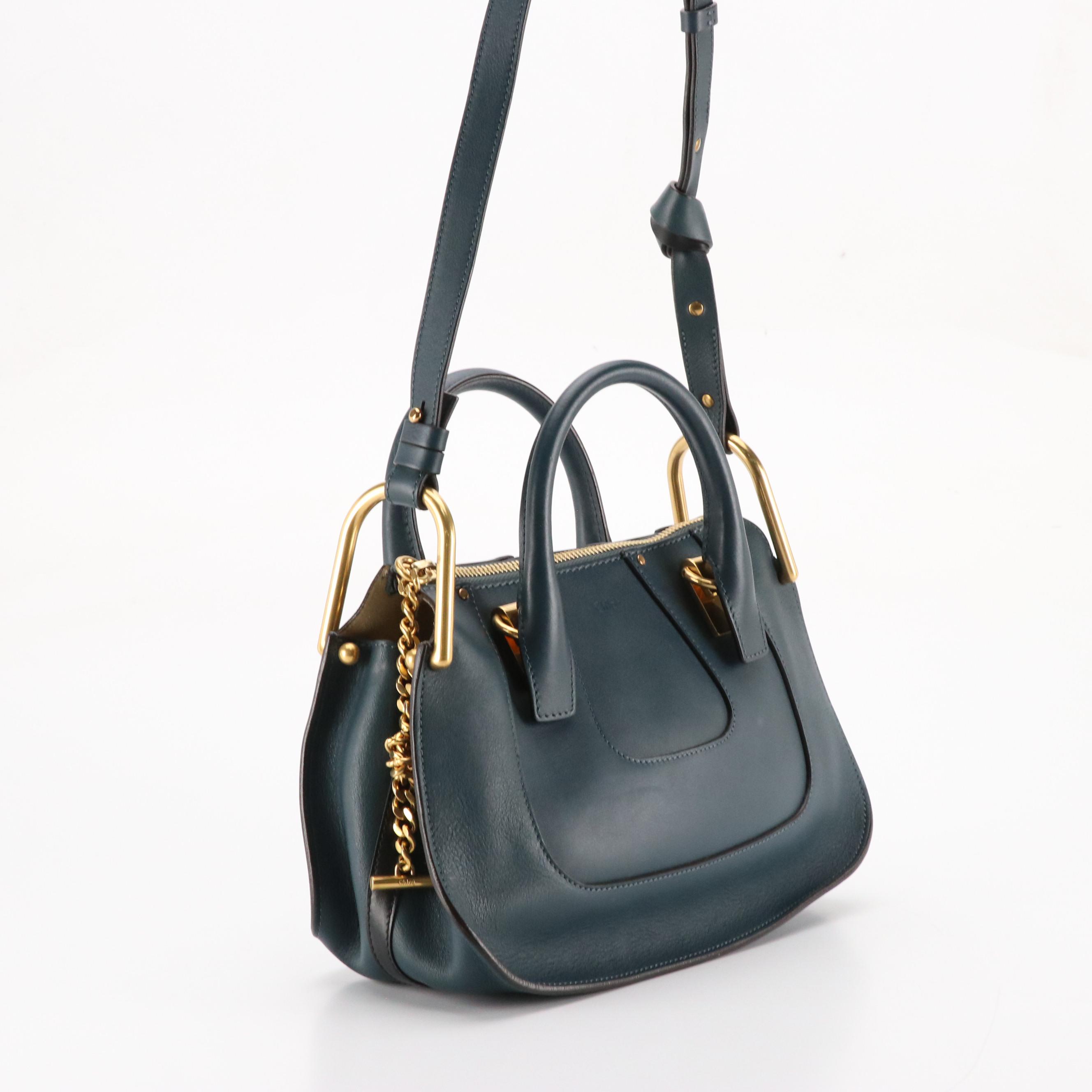 Chloé Hayley Double Carry Satchel Bag in Marine Blue Calfskin Leather