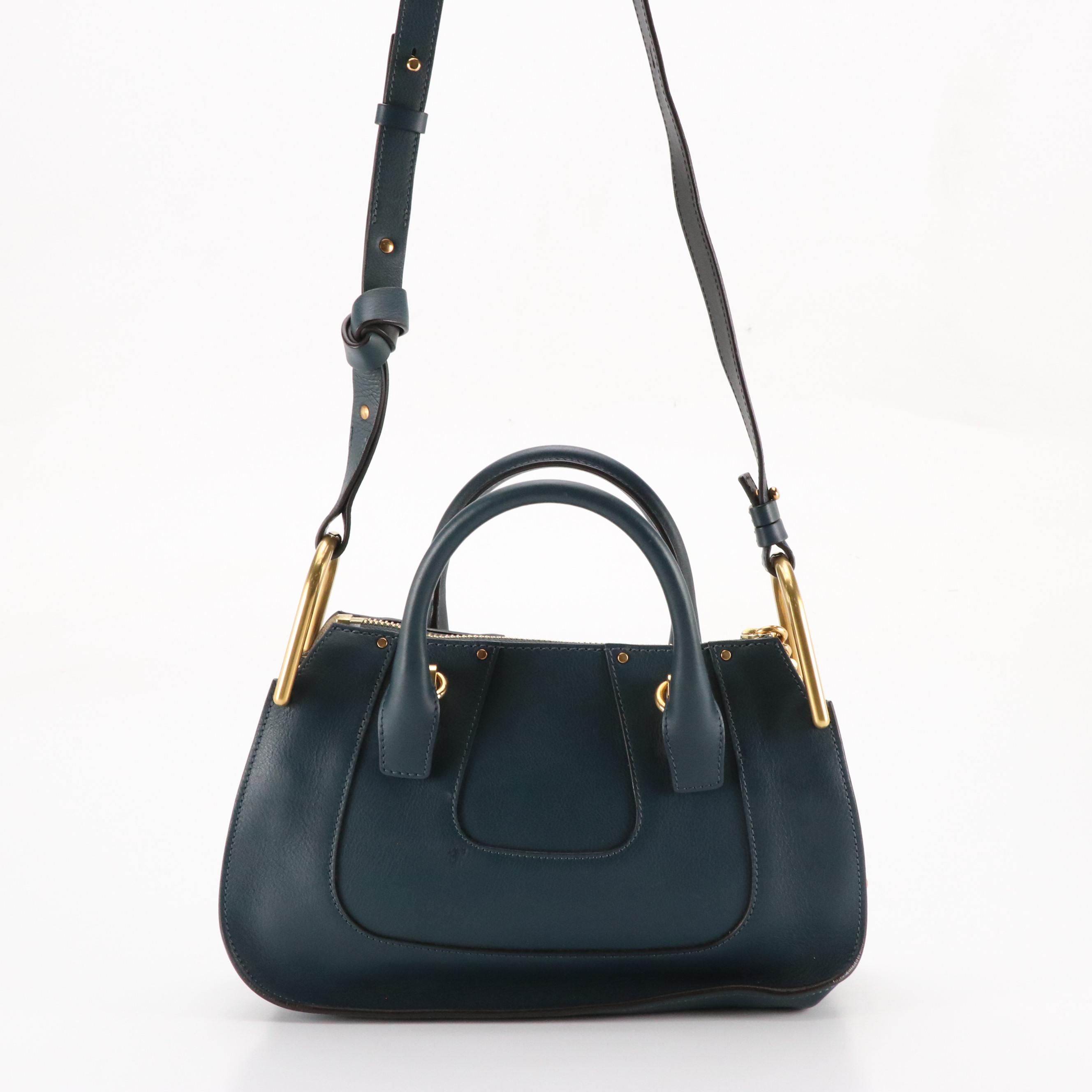 Chloé Hayley Double Carry Satchel Bag in Marine Blue Calfskin Leather