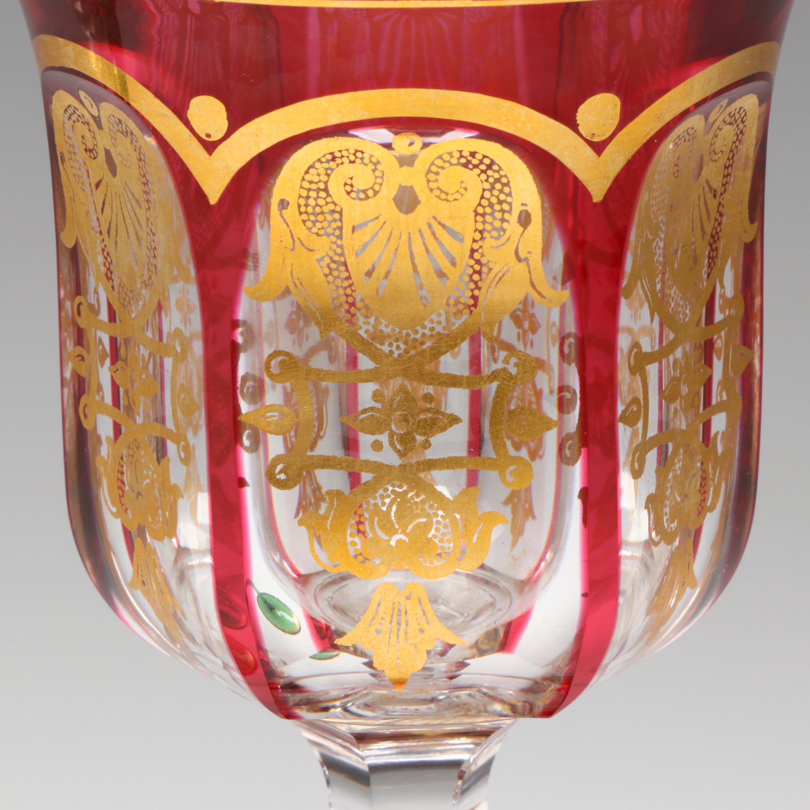 Art Nouveau Style Gold Gilt Glass Water Goblet and Liquor Cocktail Glass