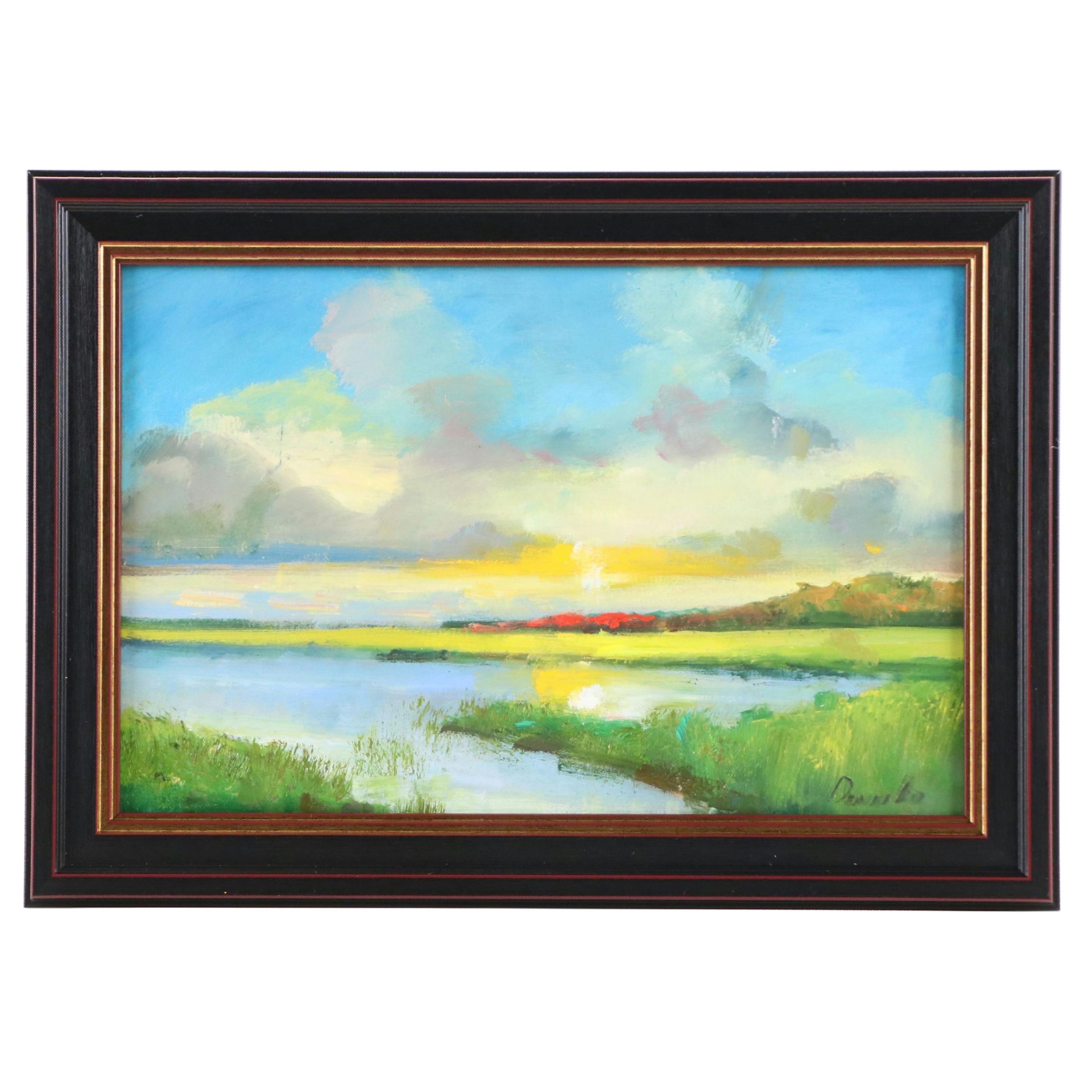 Natalia Demenko Landscape Oil Painting of River, 21st Century