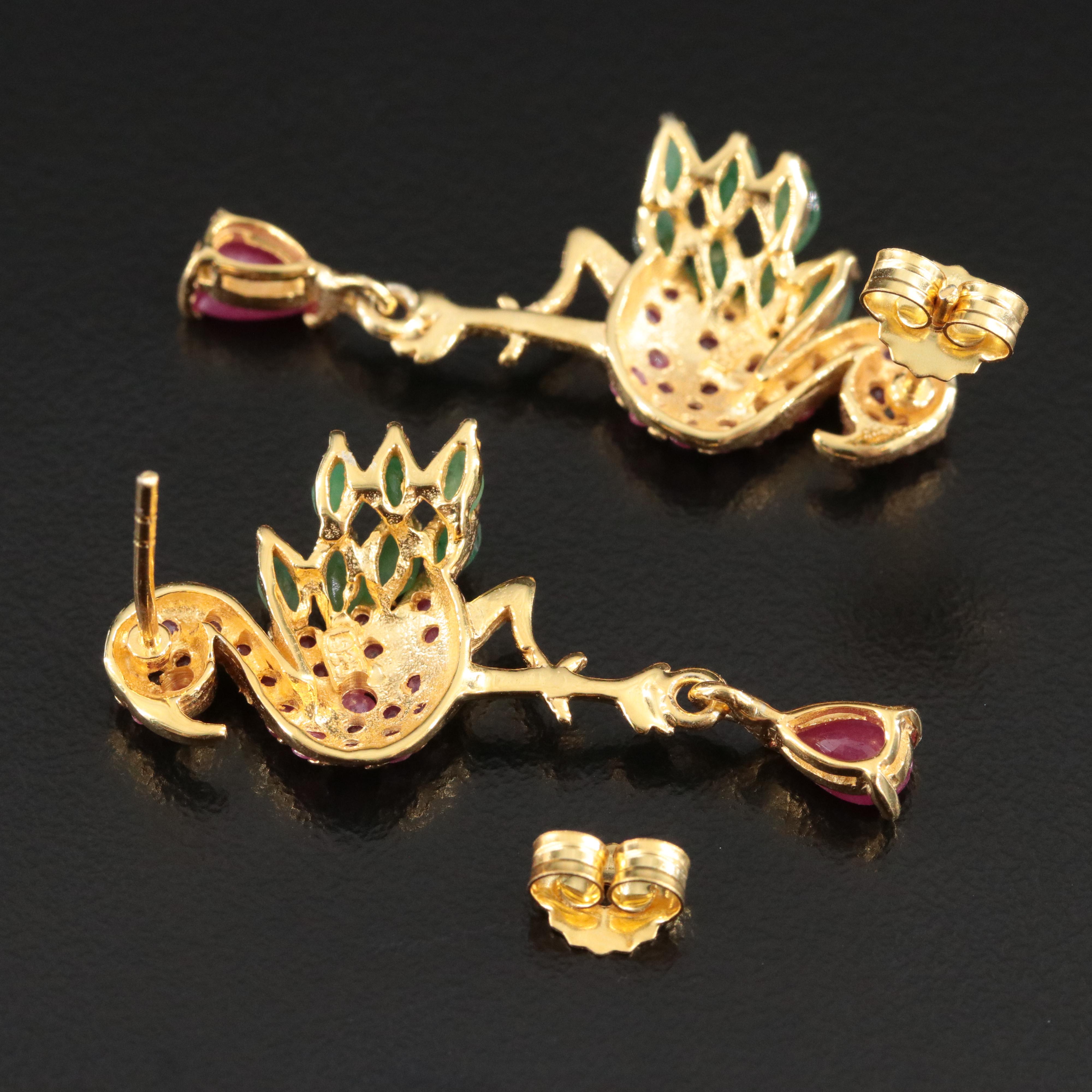 Sterling Emerald, Ruby and Sapphire Flamingo Earrings