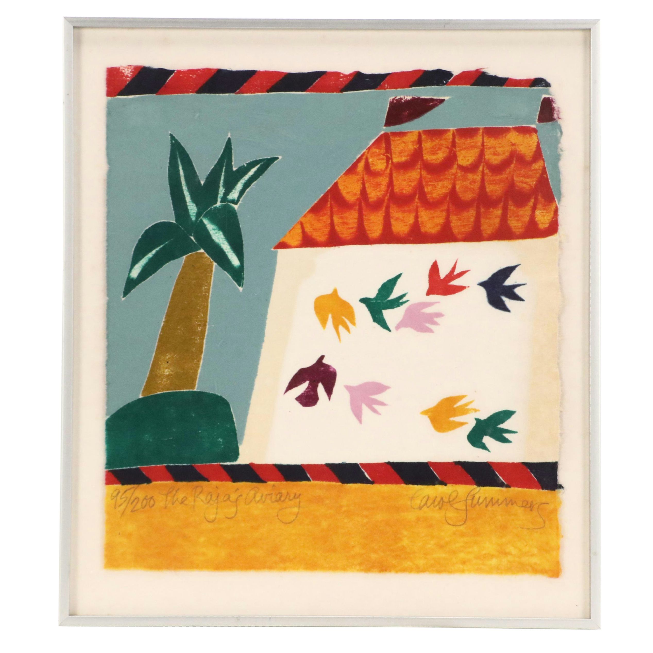 Carol Summer Woodcut "The Raja's Aviary"