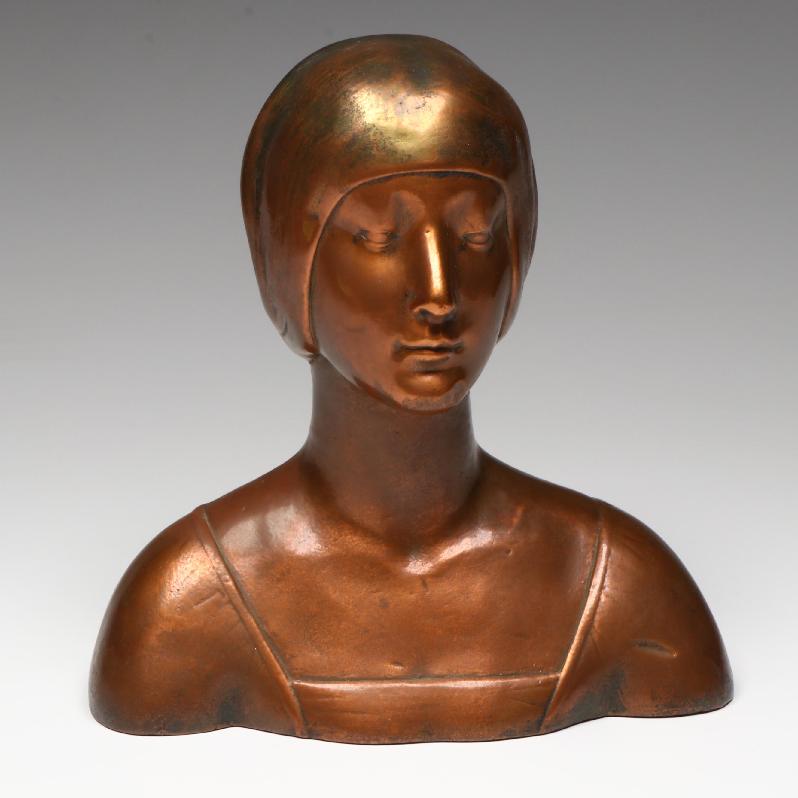 Pompeian Bronze Co. Art Deco Bronze Bust of Woman, Early 20th Century