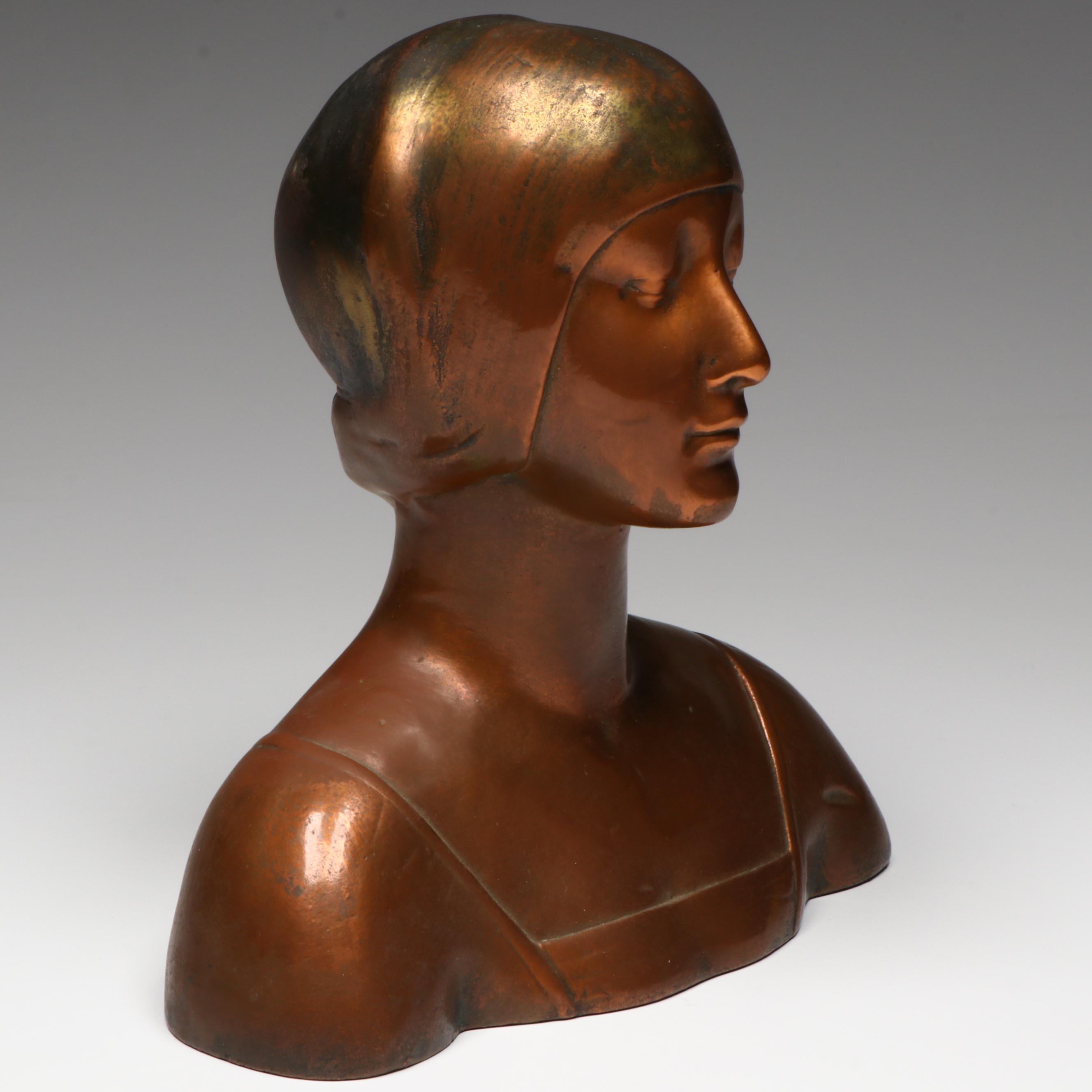 Pompeian Bronze Co. Art Deco Bronze Bust of Woman, Early 20th Century