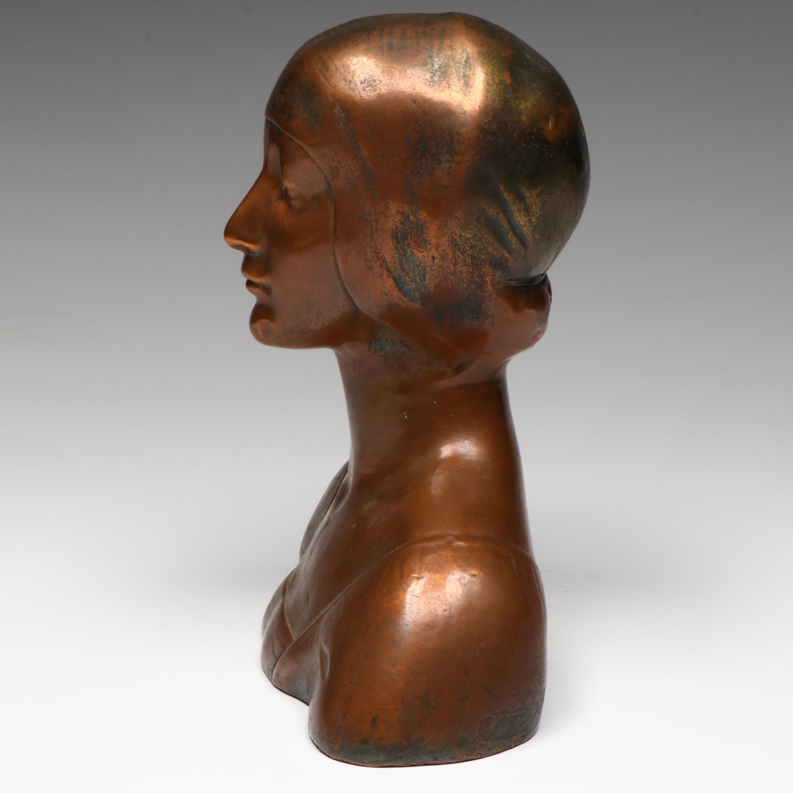 Pompeian Bronze Co. Art Deco Bronze Bust of Woman, Early 20th Century