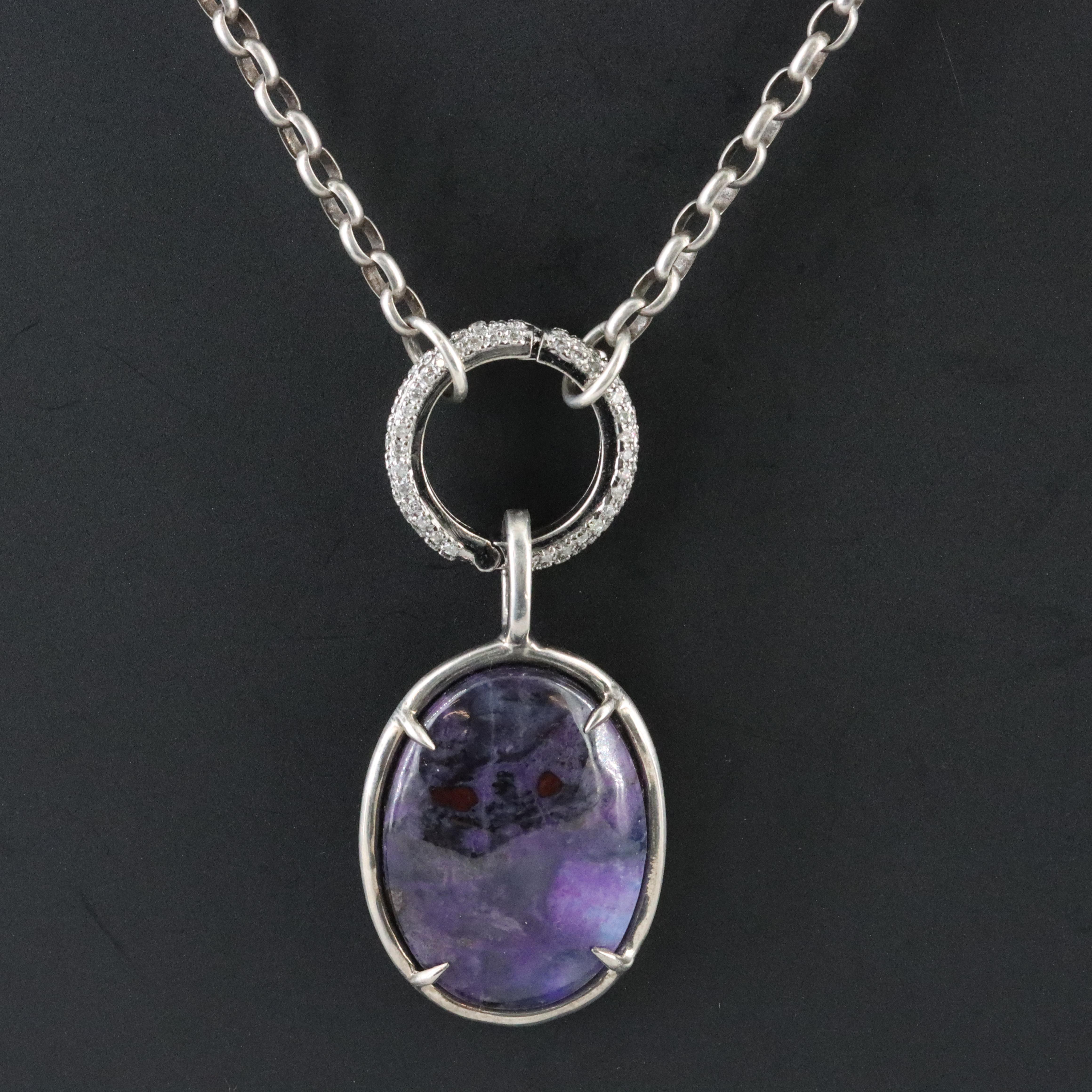 Sheryl Lowe Sterling Sugilite and Diamond Necklace and Pendant