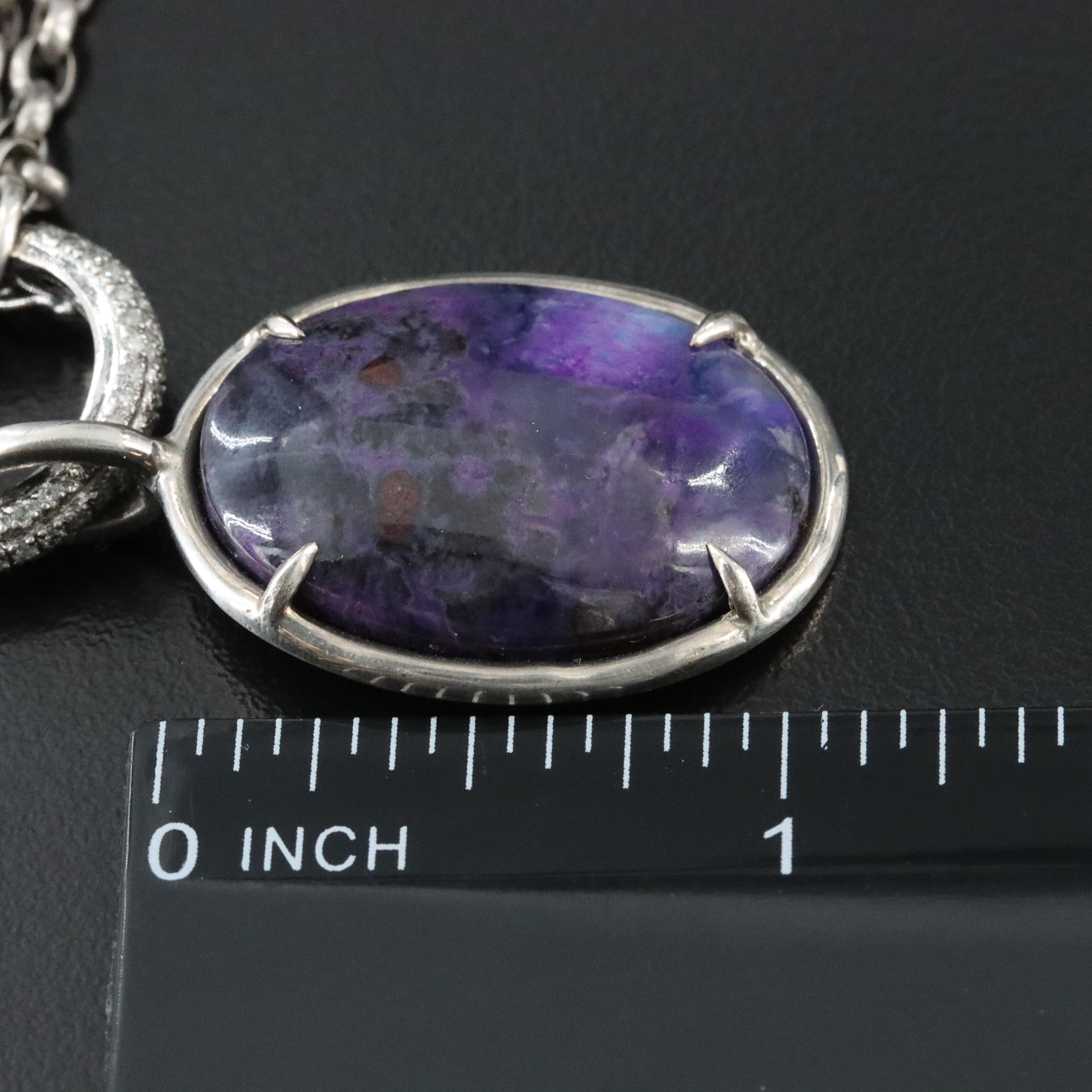 Sheryl Lowe Sterling Sugilite and Diamond Necklace and Pendant