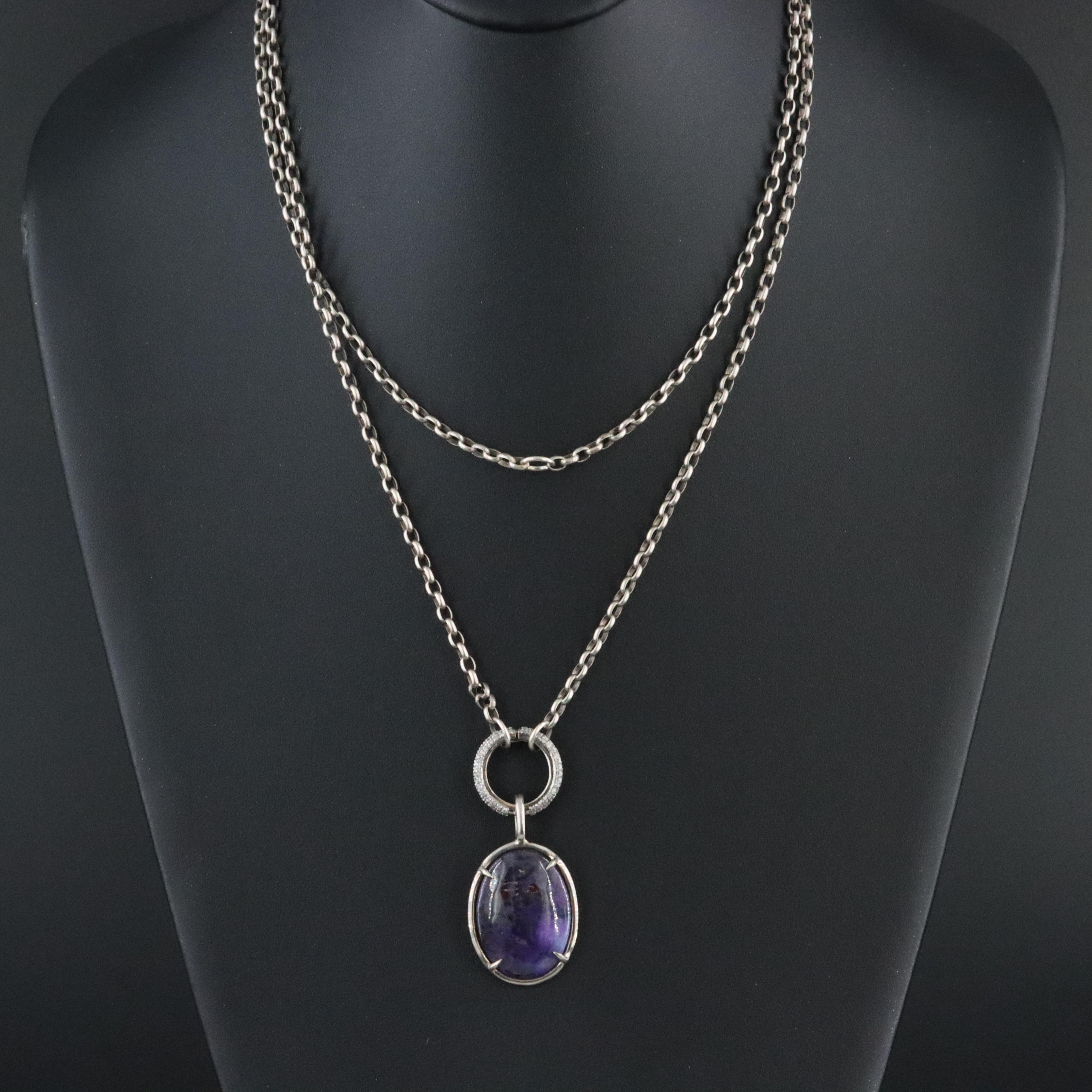 Sheryl Lowe Sterling Sugilite and Diamond Necklace and Pendant