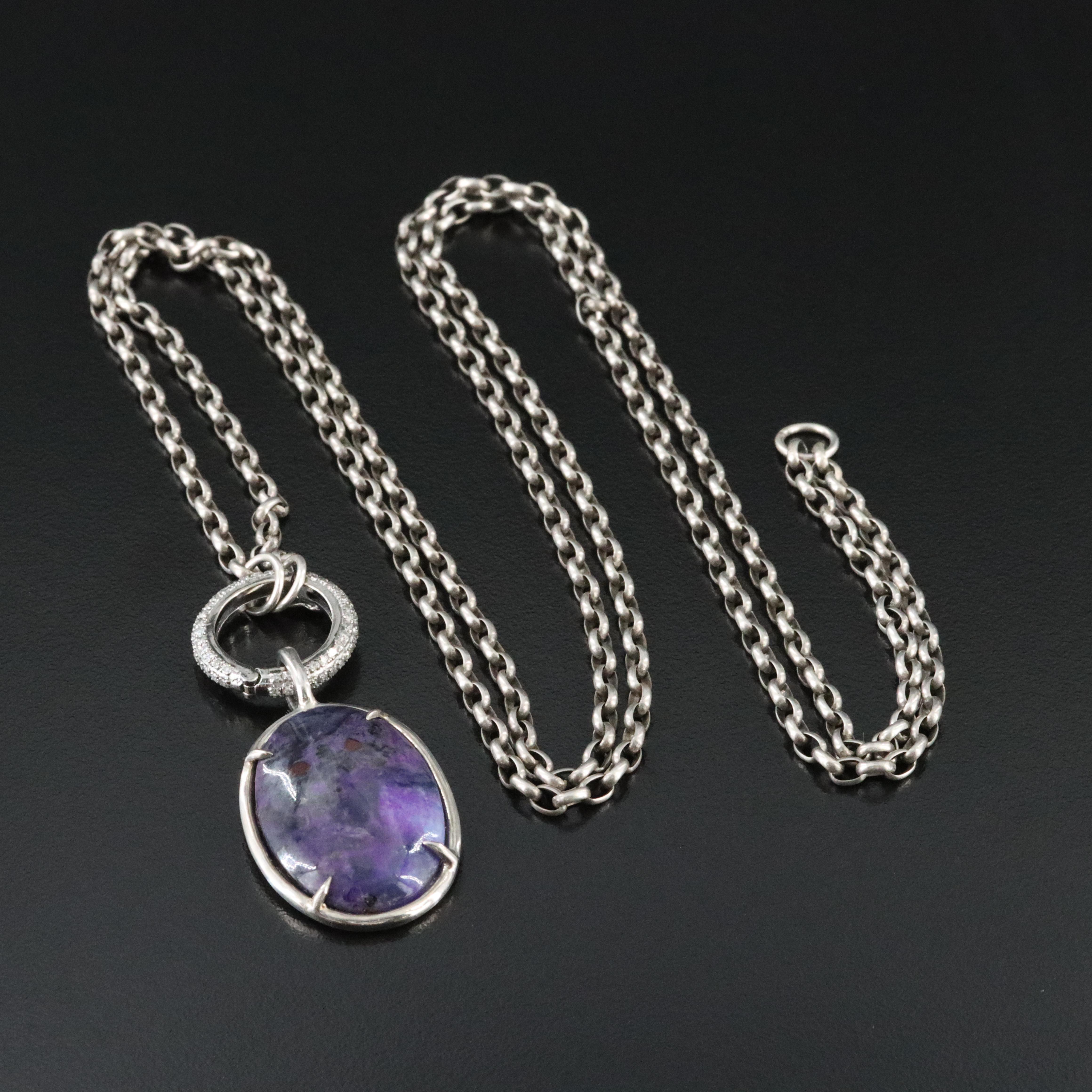 Sheryl Lowe Sterling Sugilite and Diamond Necklace and Pendant