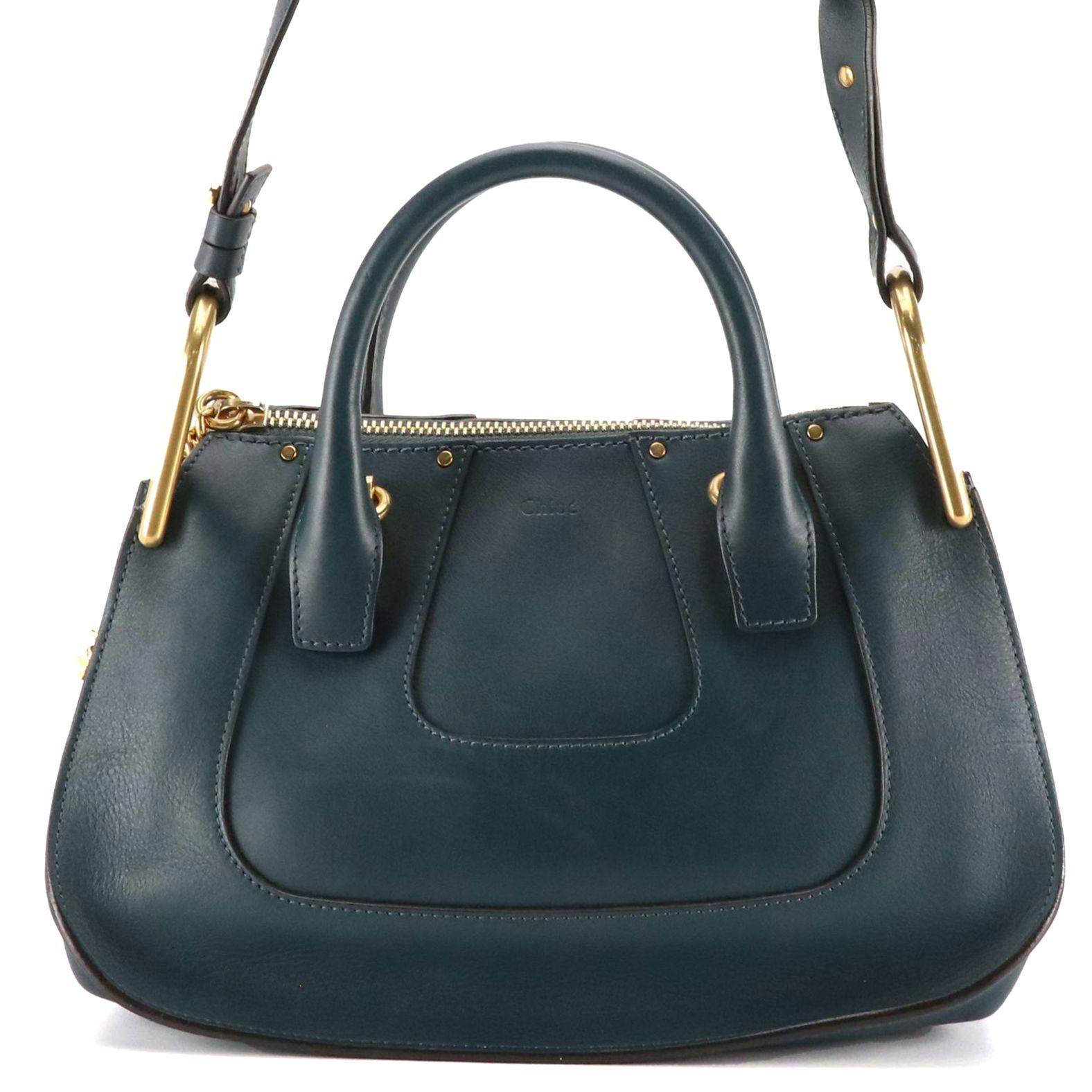 Chloé Hayley Double Carry Satchel Bag in Marine Blue Calfskin Leather