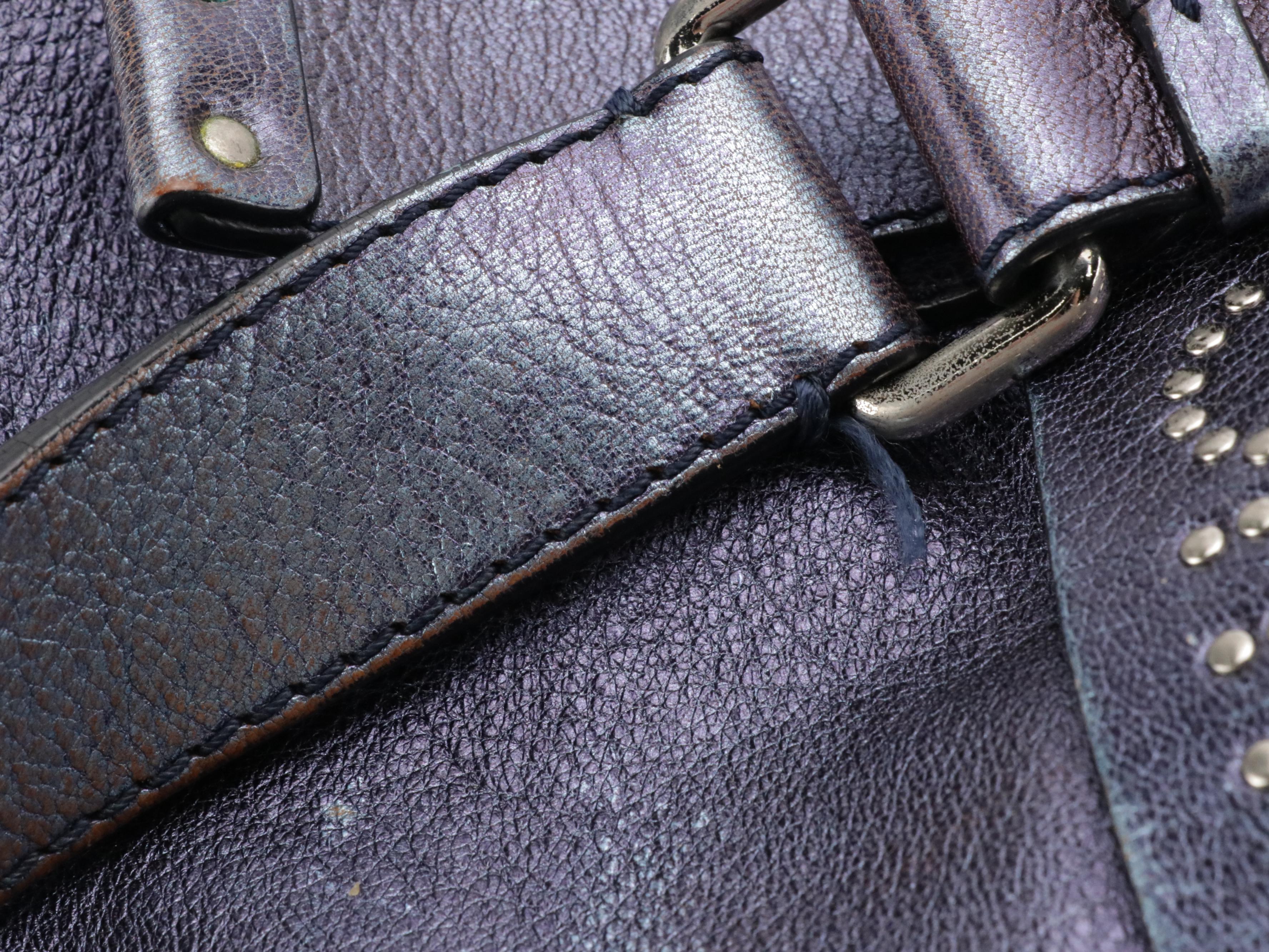 Chloé Studded Patsy Shoulder Bag in Metallic Blue Calfskin Leather