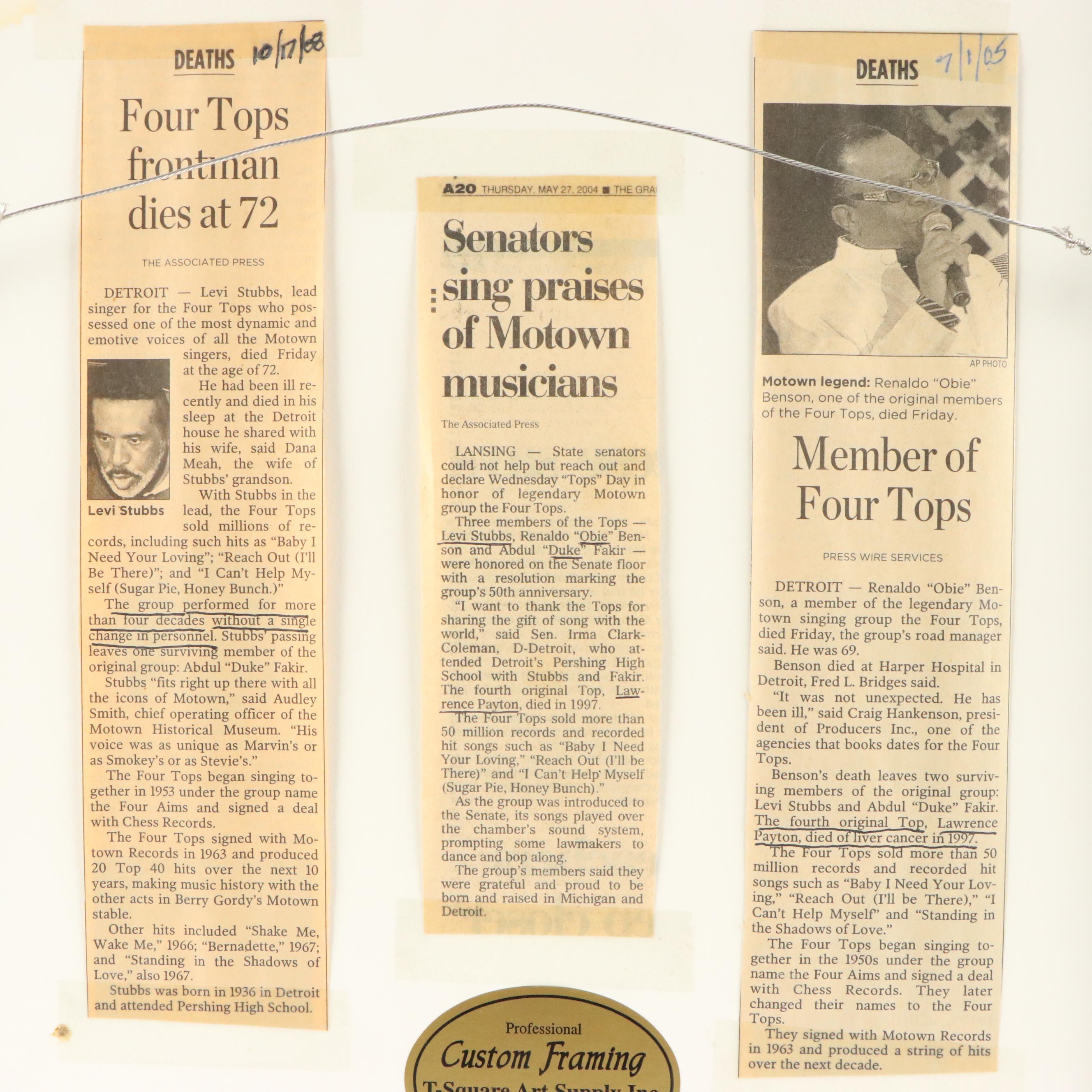 Four Tops Signed "Yesterday's Dreams" Record Sleeve