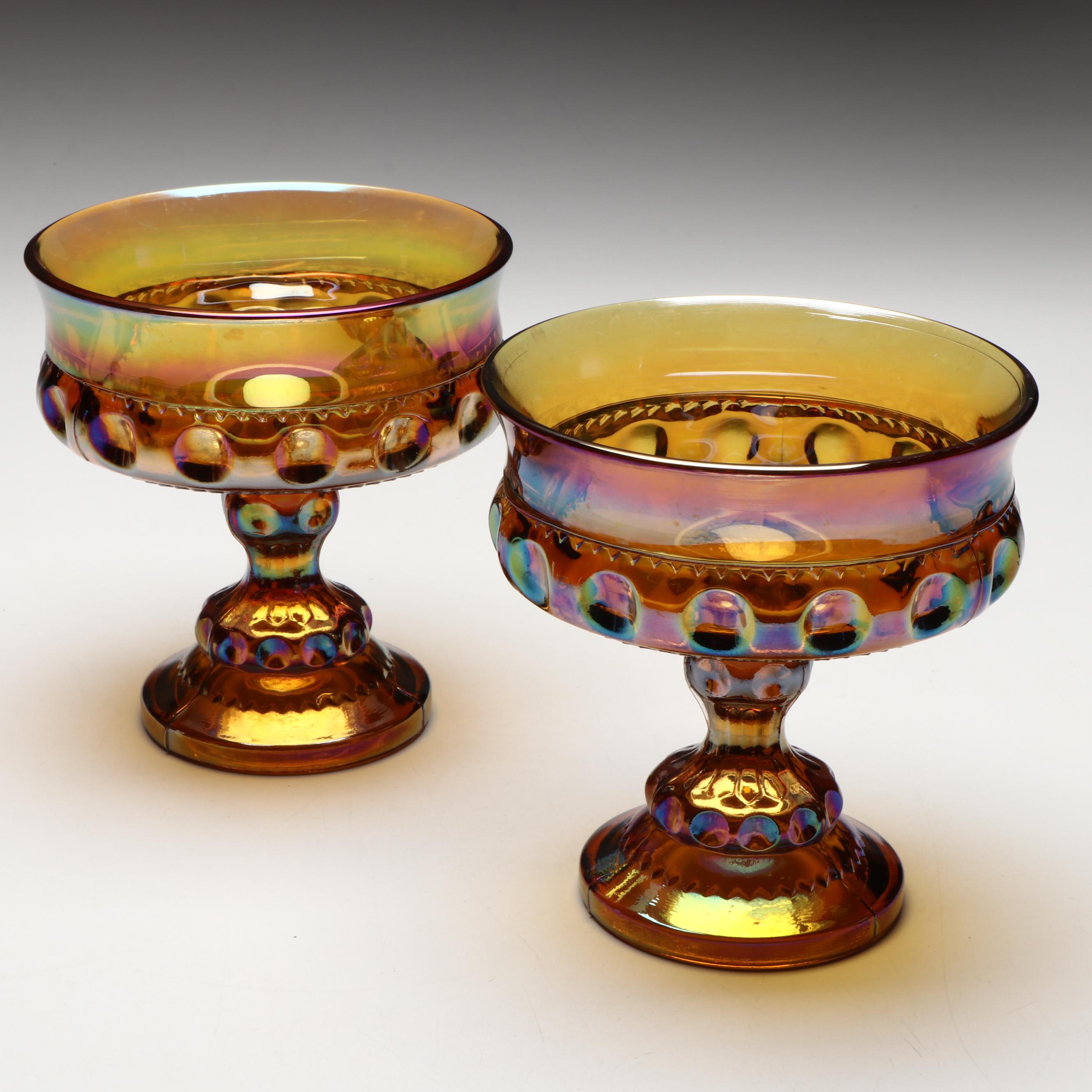 Indiana Glass Iridescent Carnival Glass Compotes