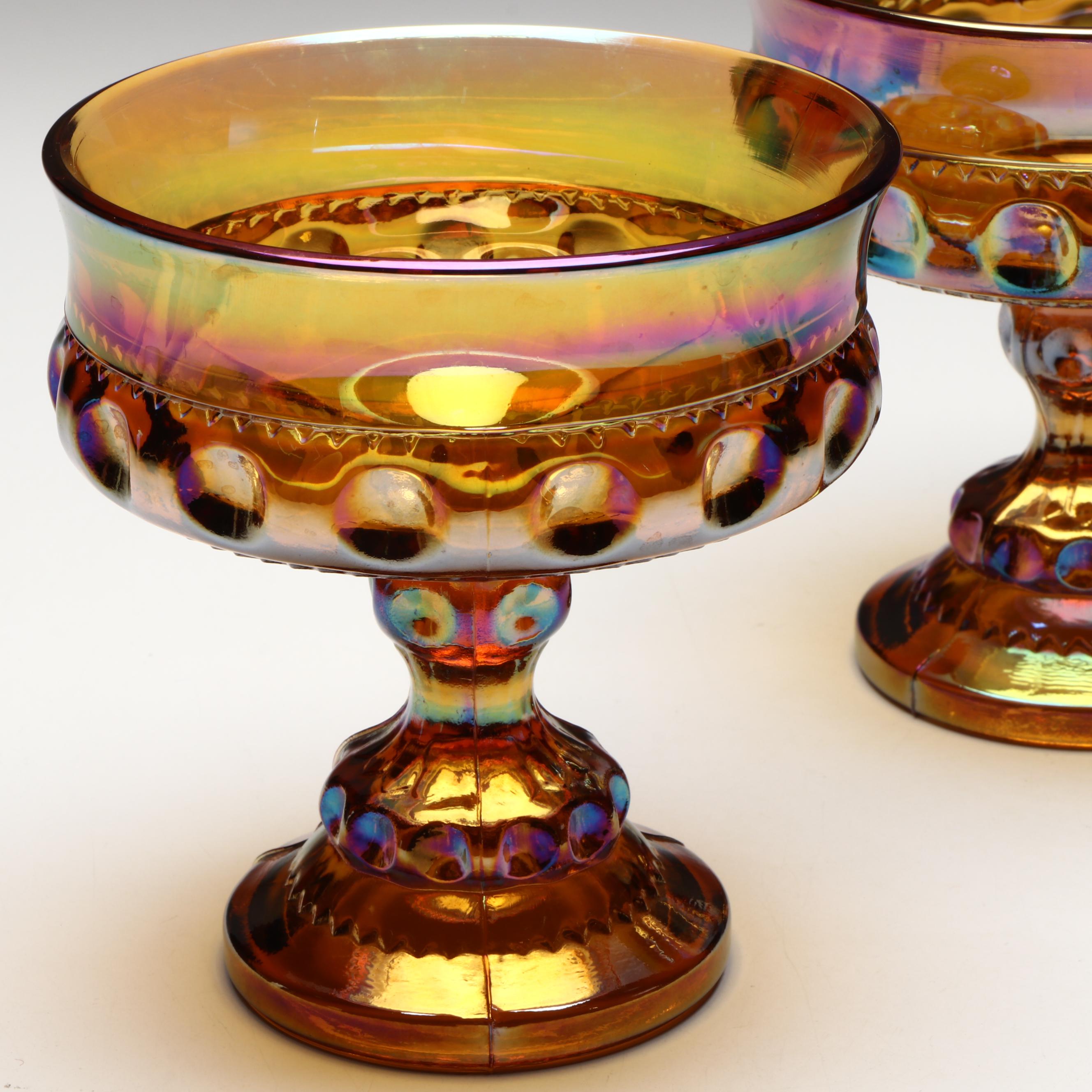 Indiana Glass Iridescent Carnival Glass Compotes