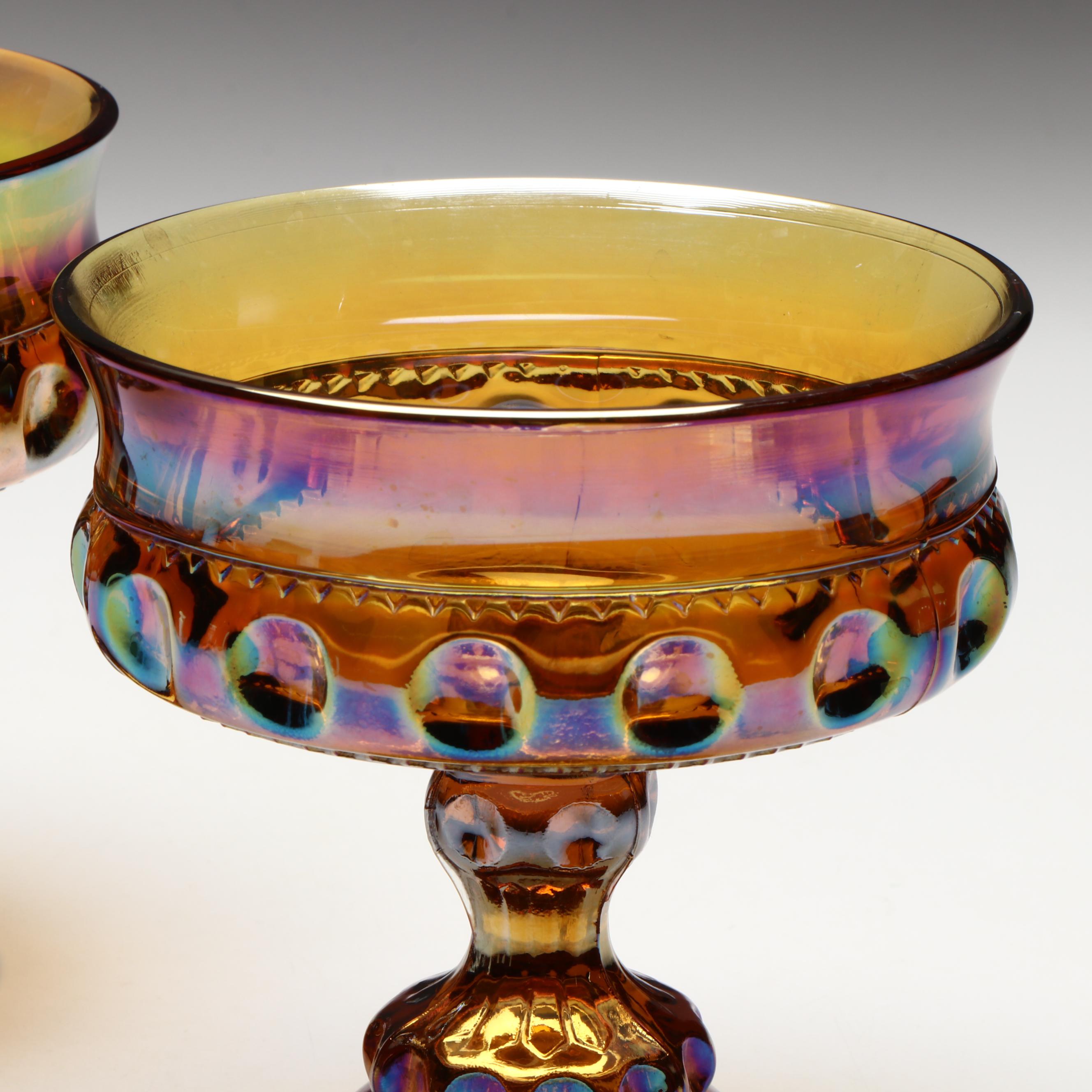 Indiana Glass Iridescent Carnival Glass Compotes