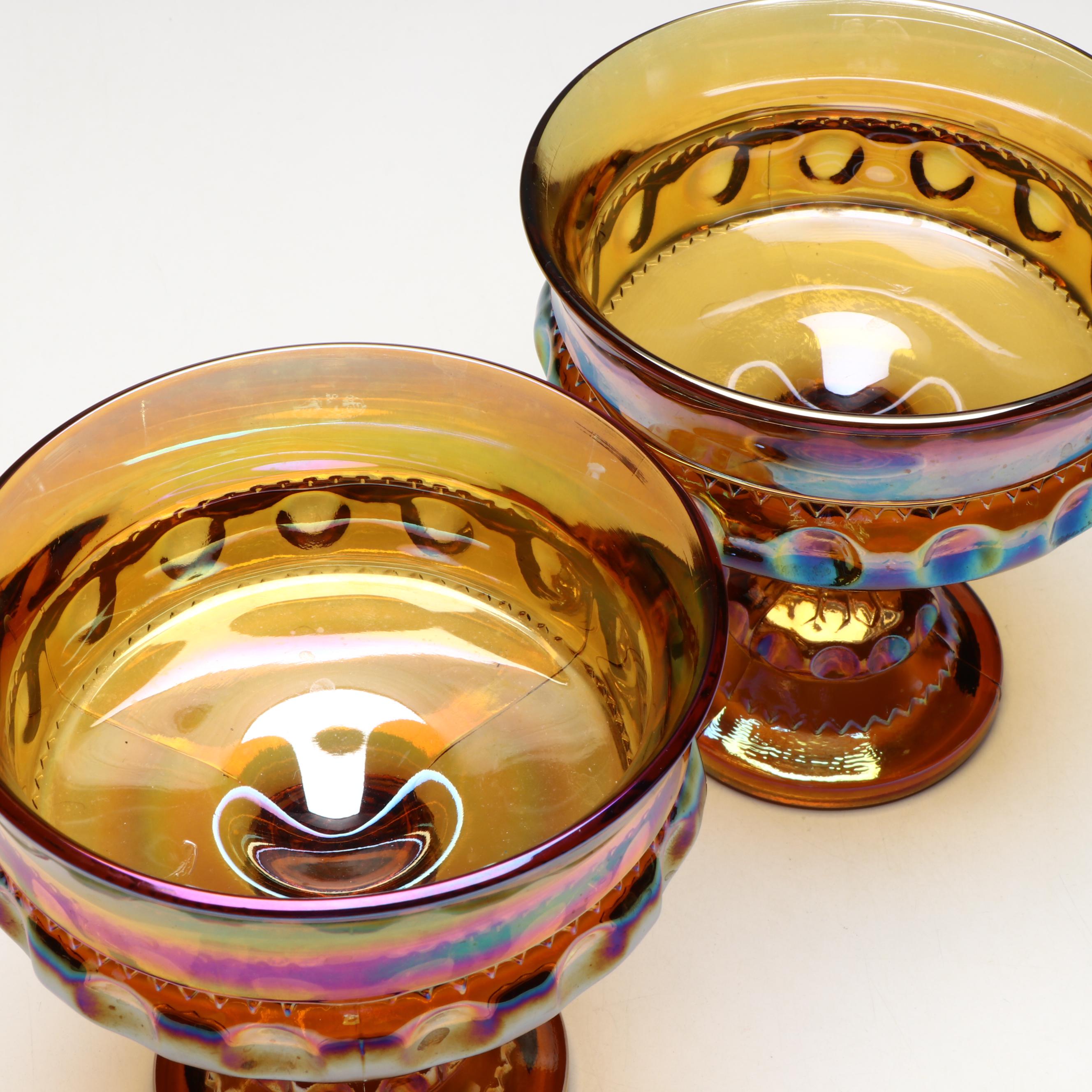 Indiana Glass Iridescent Carnival Glass Compotes