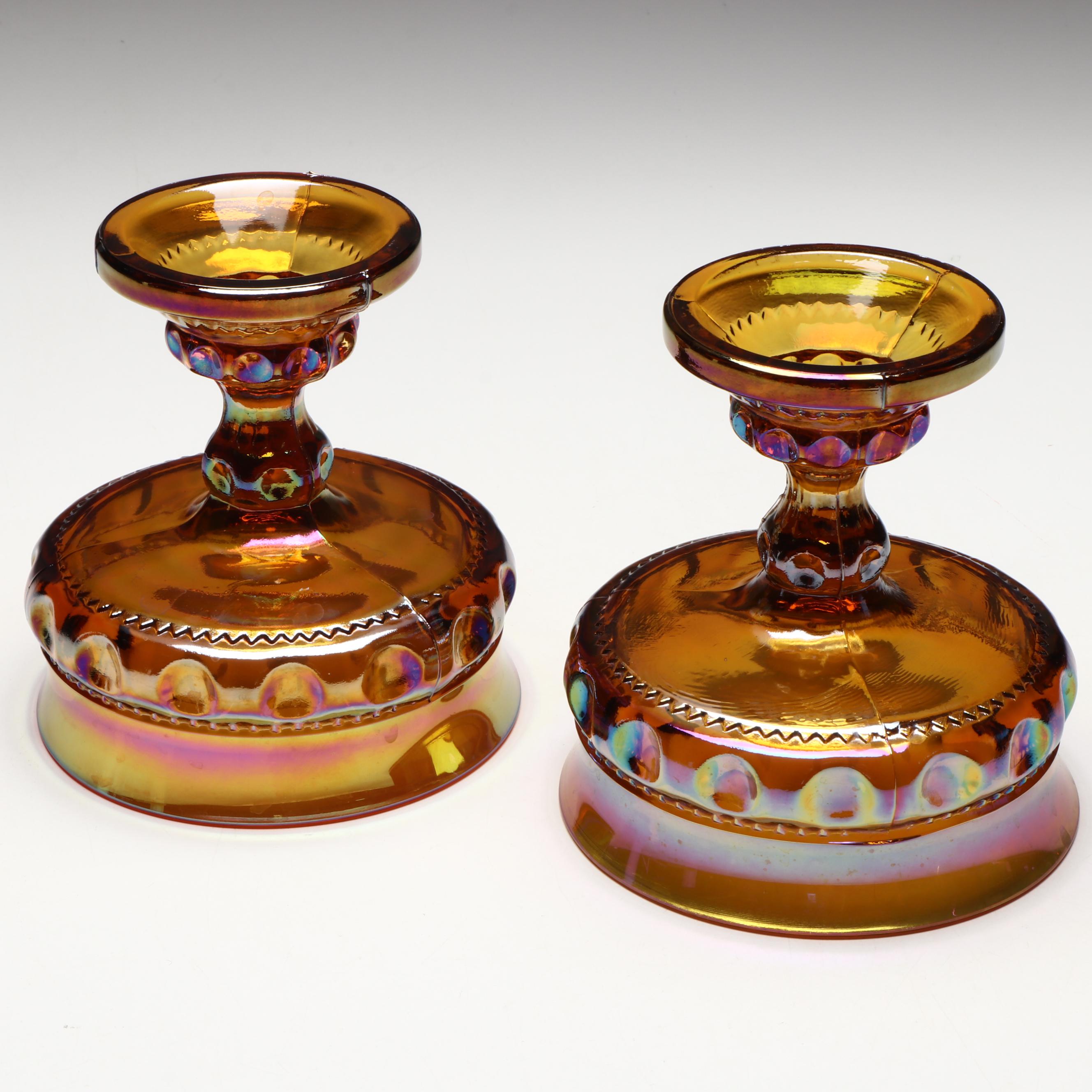 Indiana Glass Iridescent Carnival Glass Compotes