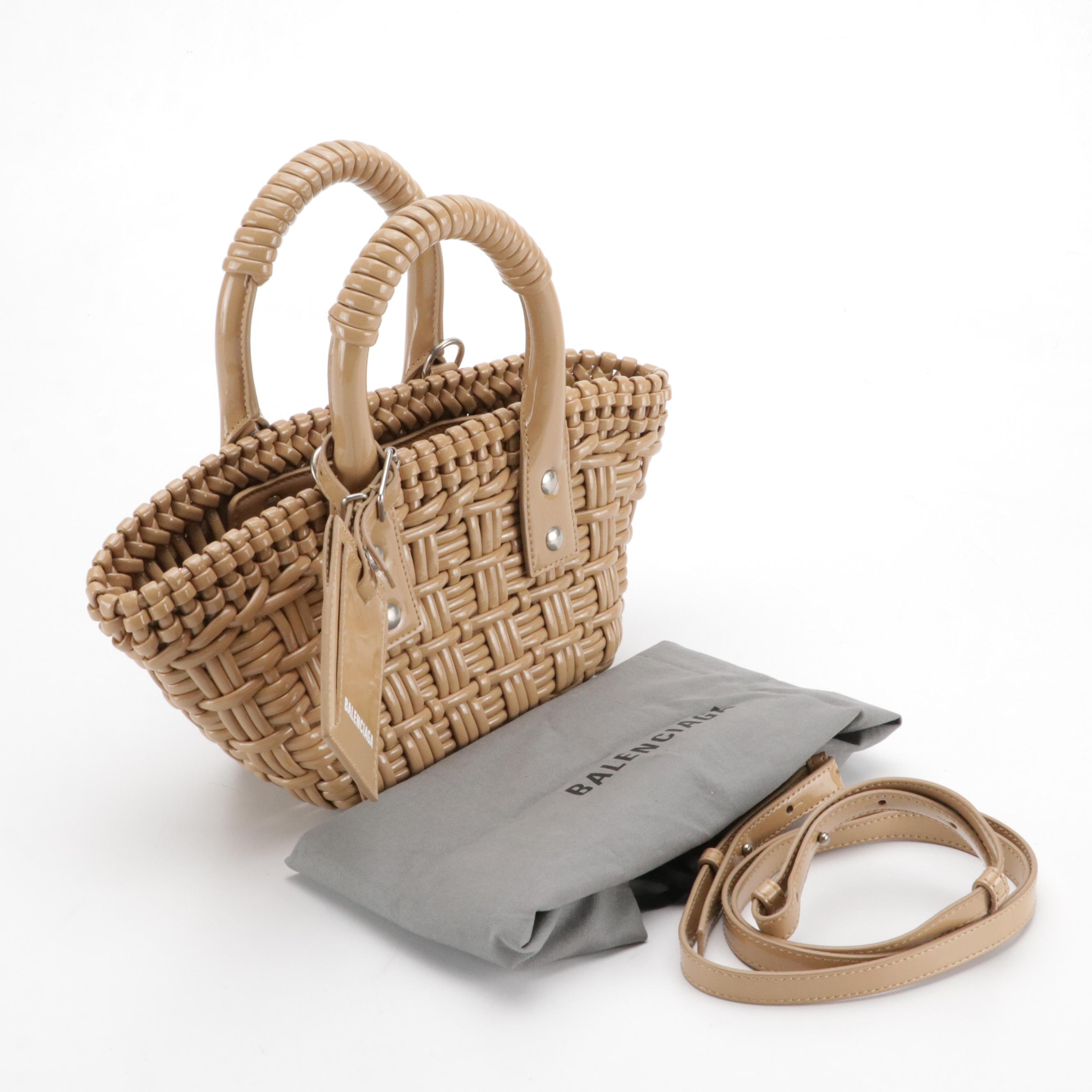 Balenciaga XXS Bistro Two-Way Bag in Beige Wicker-Woven Faux Leather