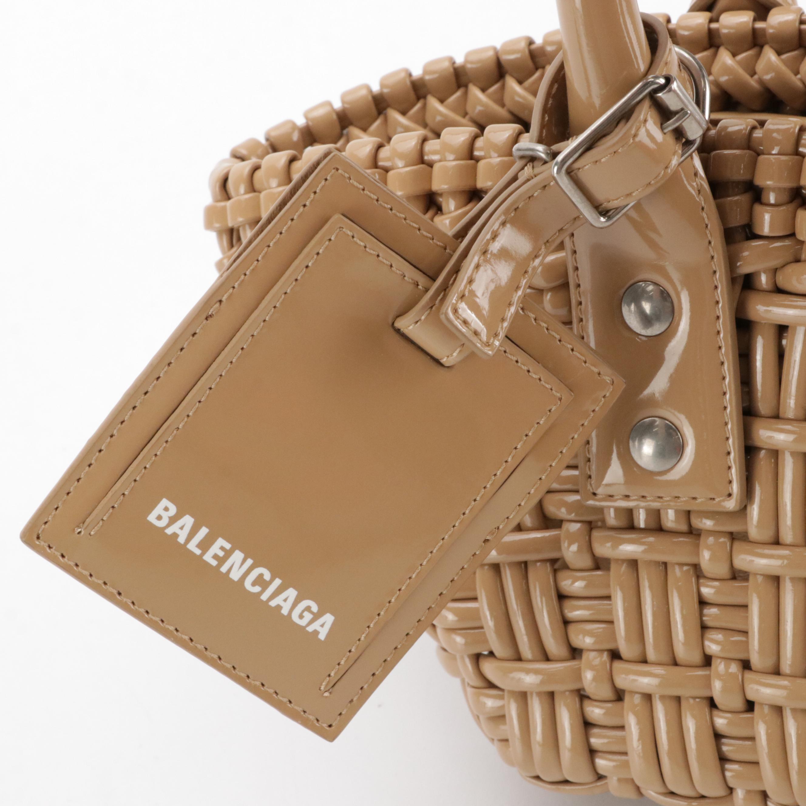 Balenciaga XXS Bistro Two-Way Bag in Beige Wicker-Woven Faux Leather