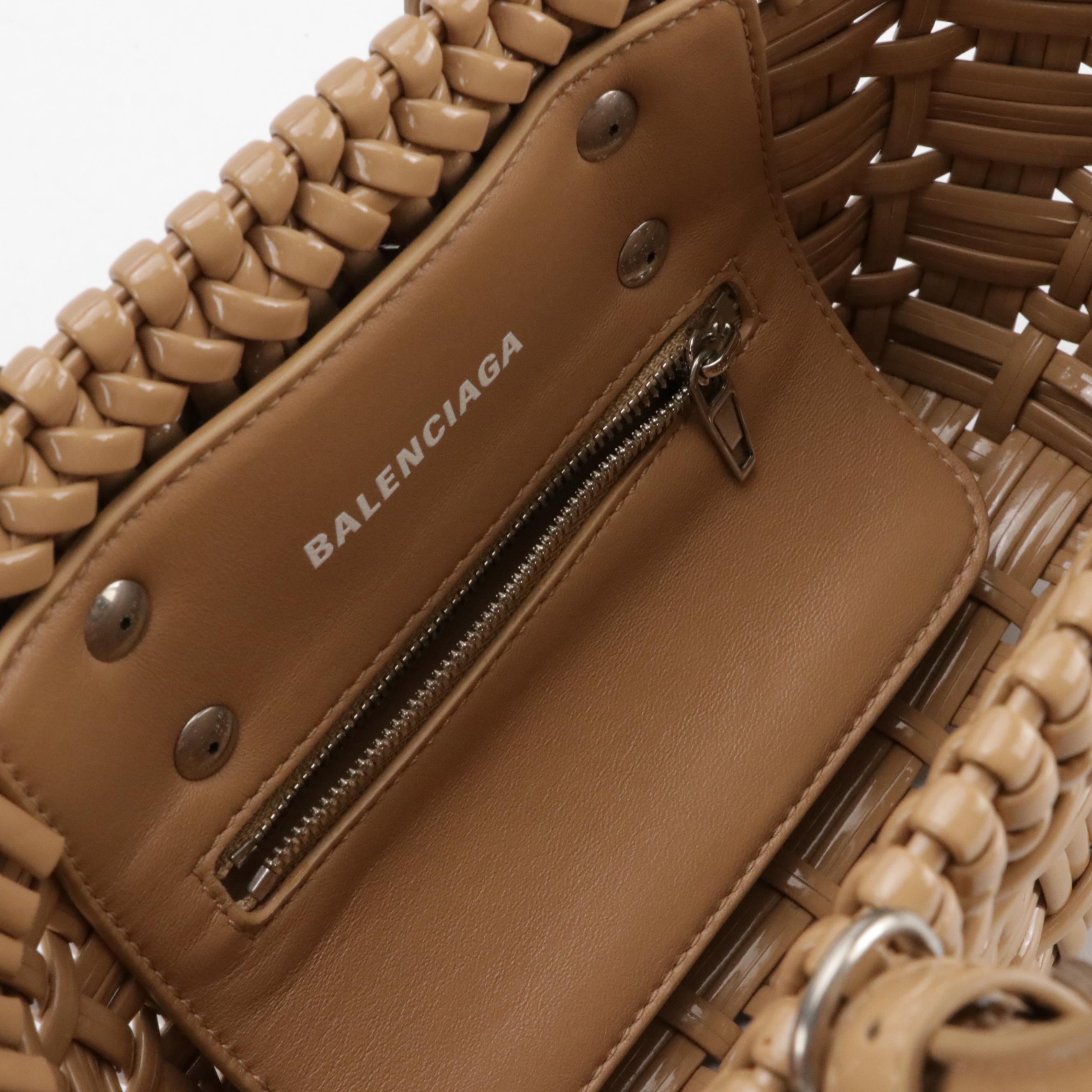 Balenciaga XXS Bistro Two-Way Bag in Beige Wicker-Woven Faux Leather