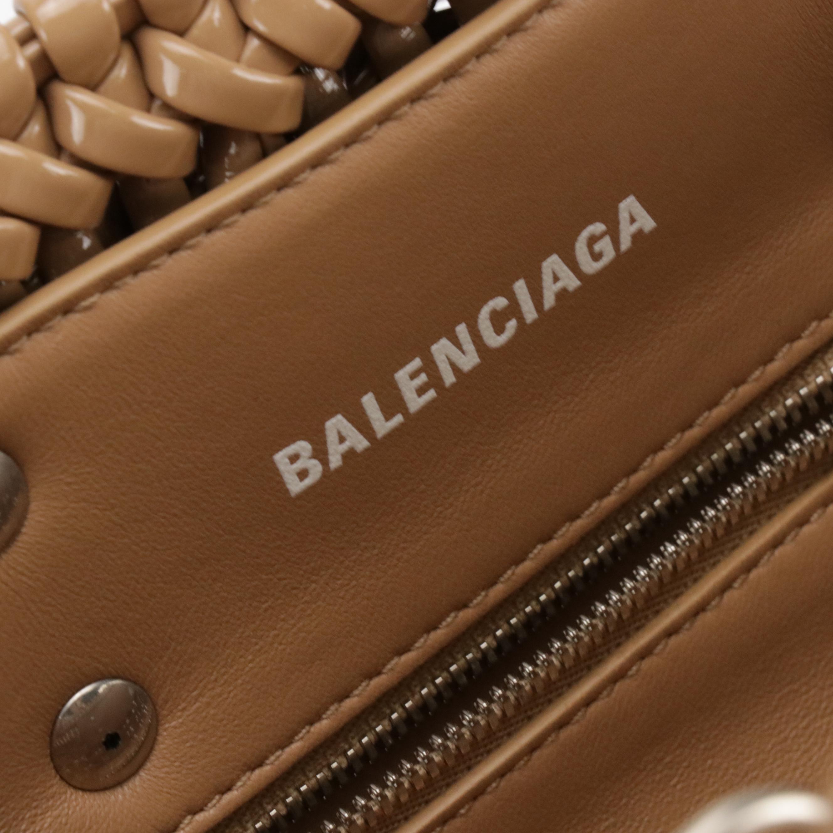 Balenciaga XXS Bistro Two-Way Bag in Beige Wicker-Woven Faux Leather