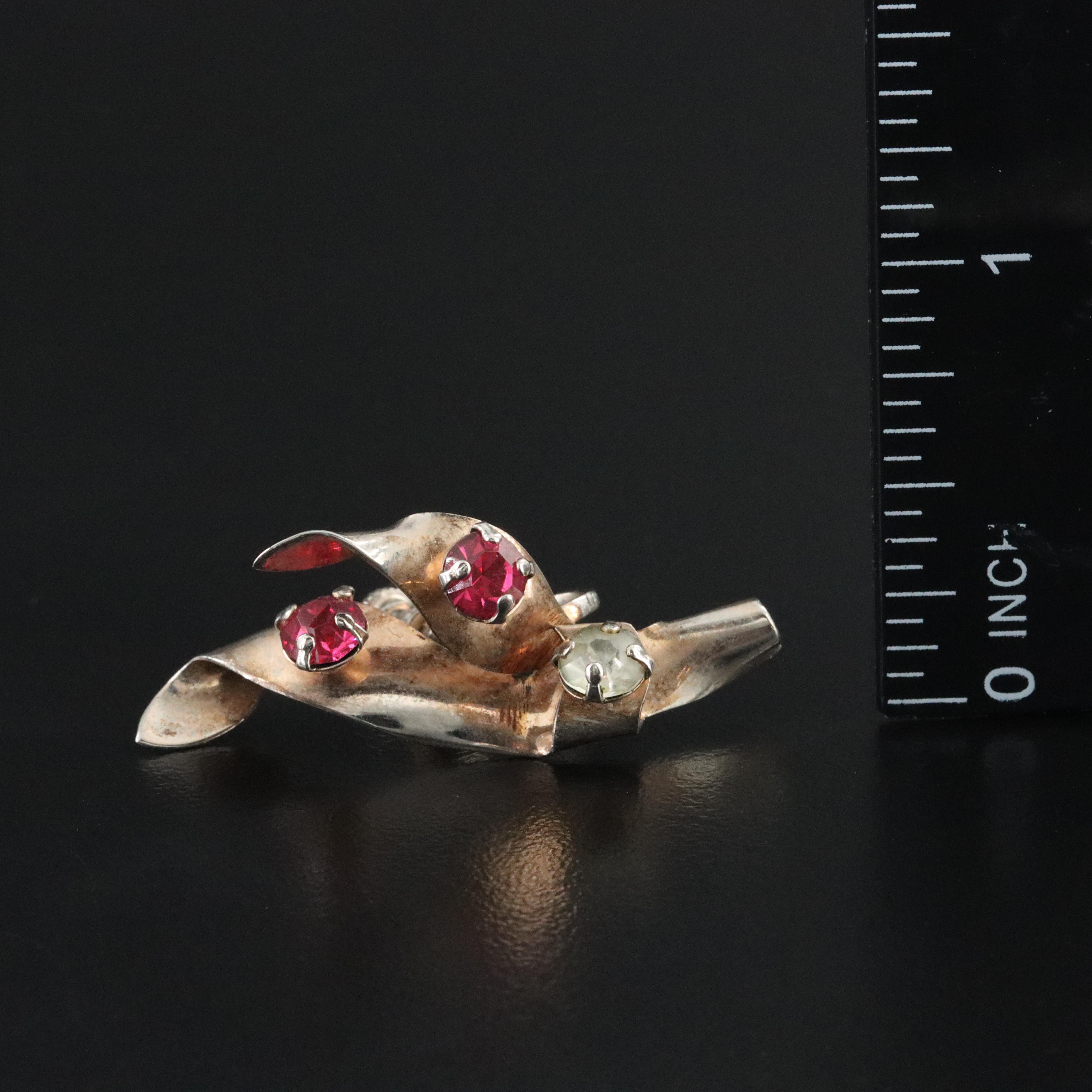 Vintage Sterling Rhinestone Ribbon Brooch and Earrings Set