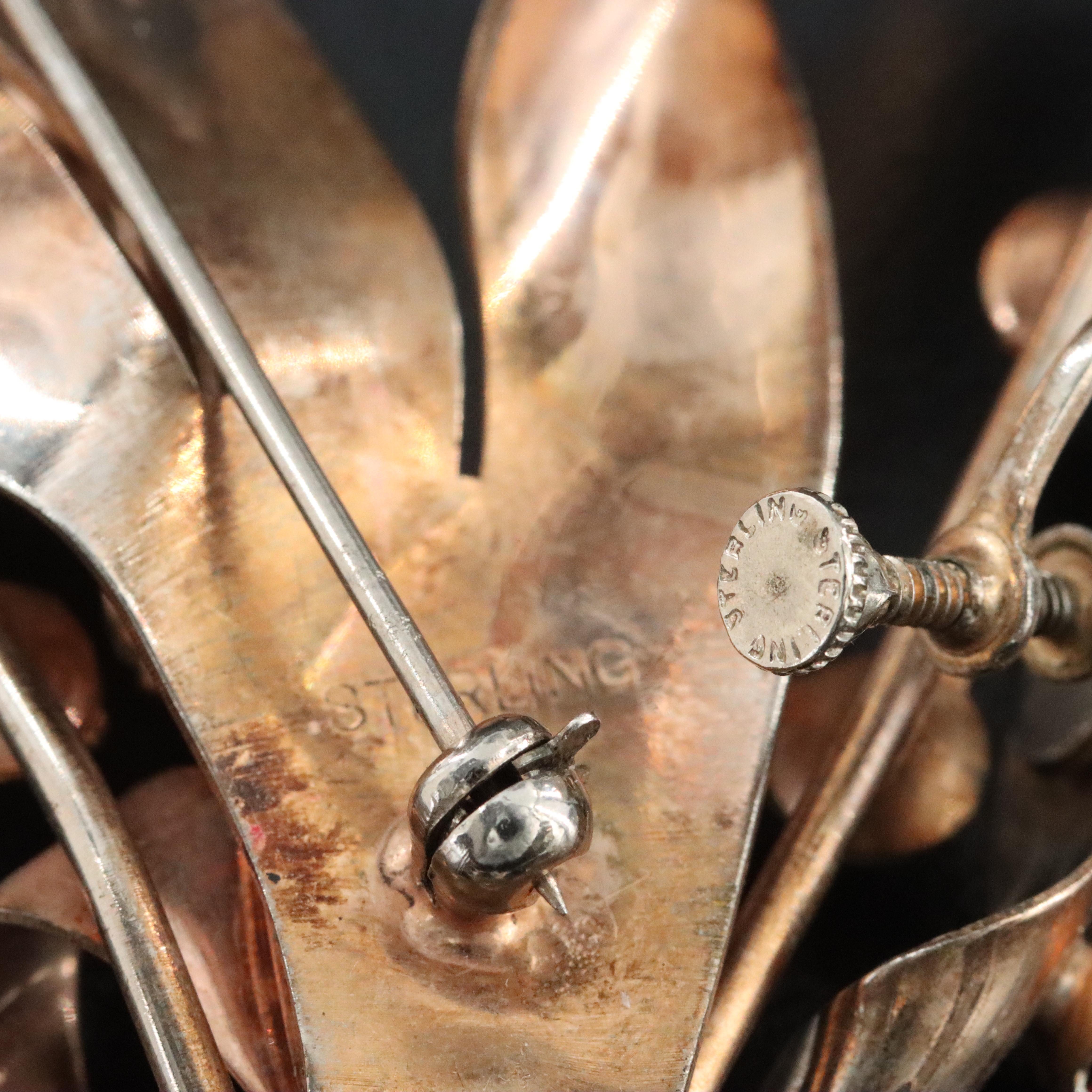 Vintage Sterling Rhinestone Ribbon Brooch and Earrings Set