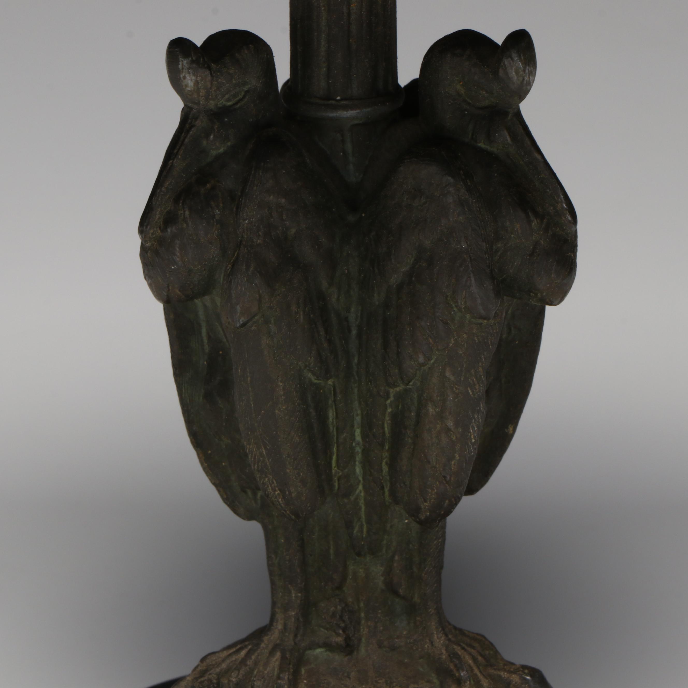 Neoclassical Style Metal Tazza with Stork Column on Resin Base