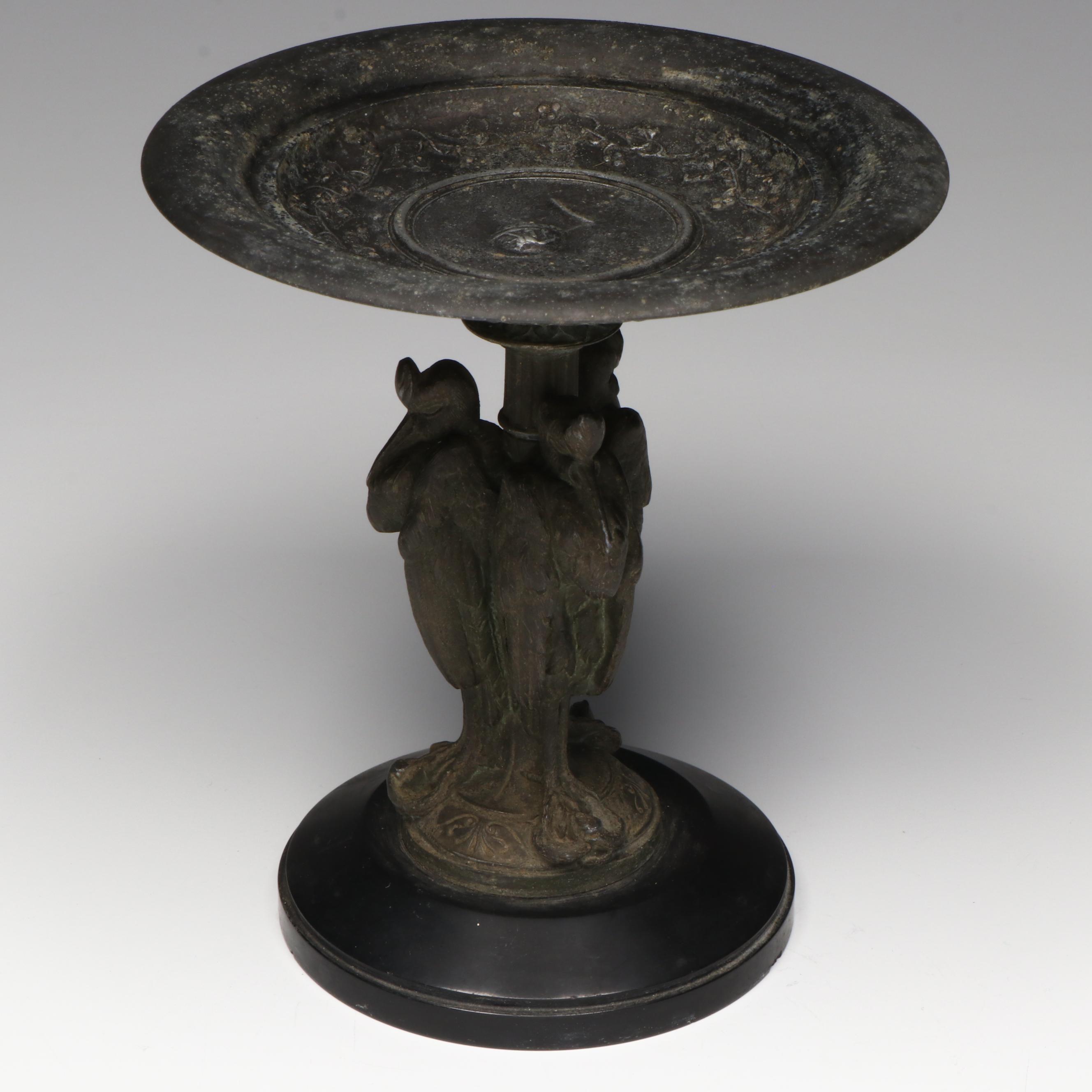 Neoclassical Style Metal Tazza with Stork Column on Resin Base