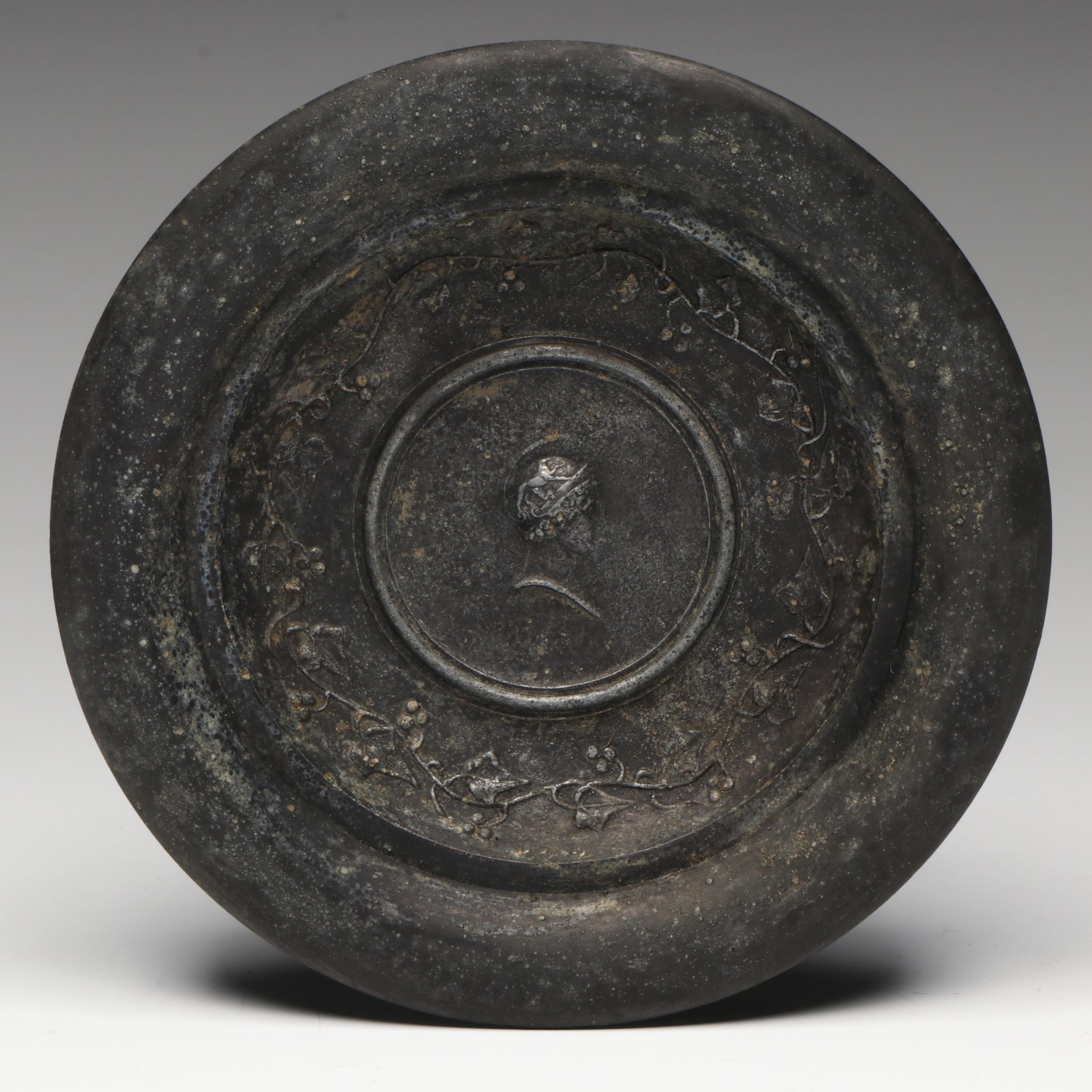 Neoclassical Style Metal Tazza with Stork Column on Resin Base