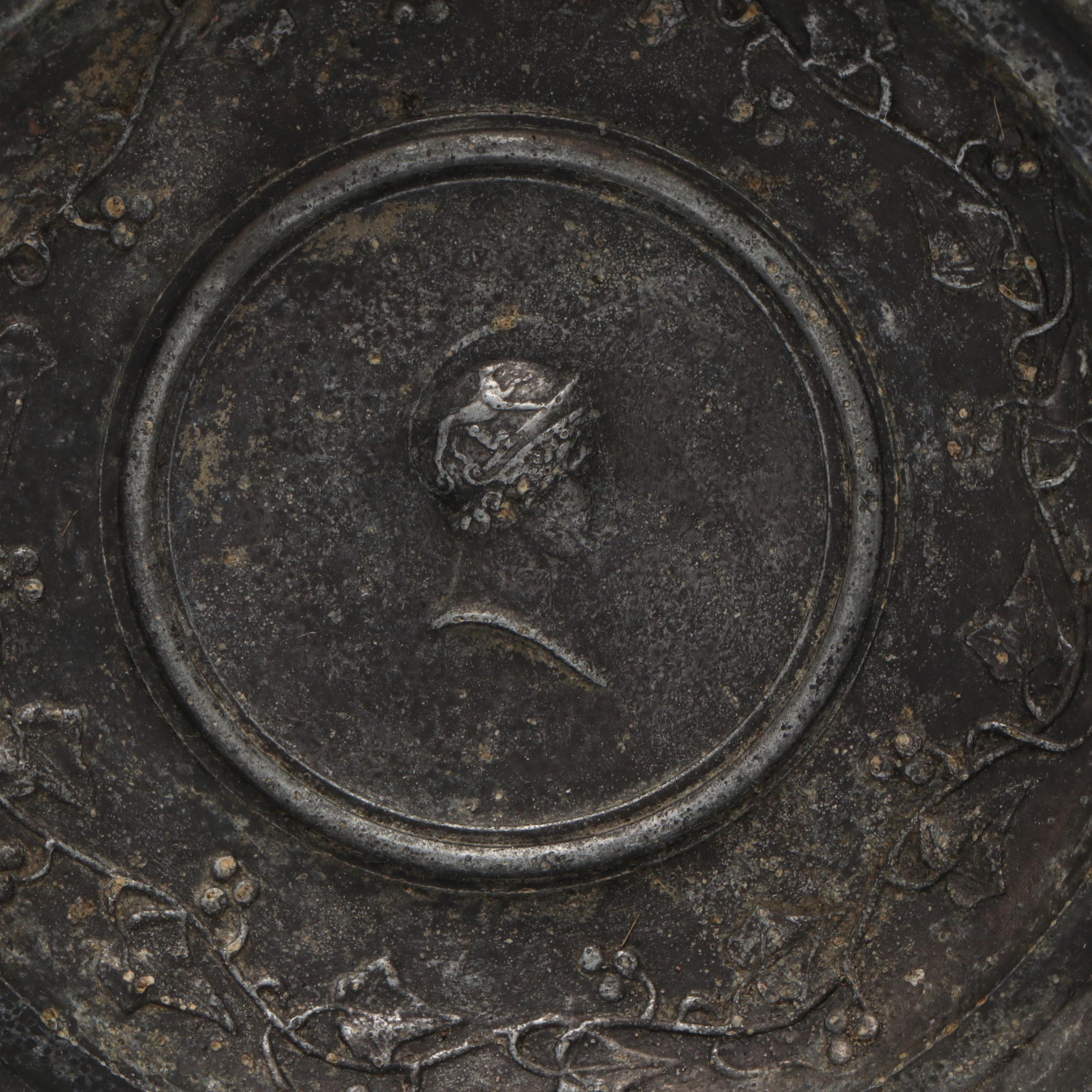 Neoclassical Style Metal Tazza with Stork Column on Resin Base