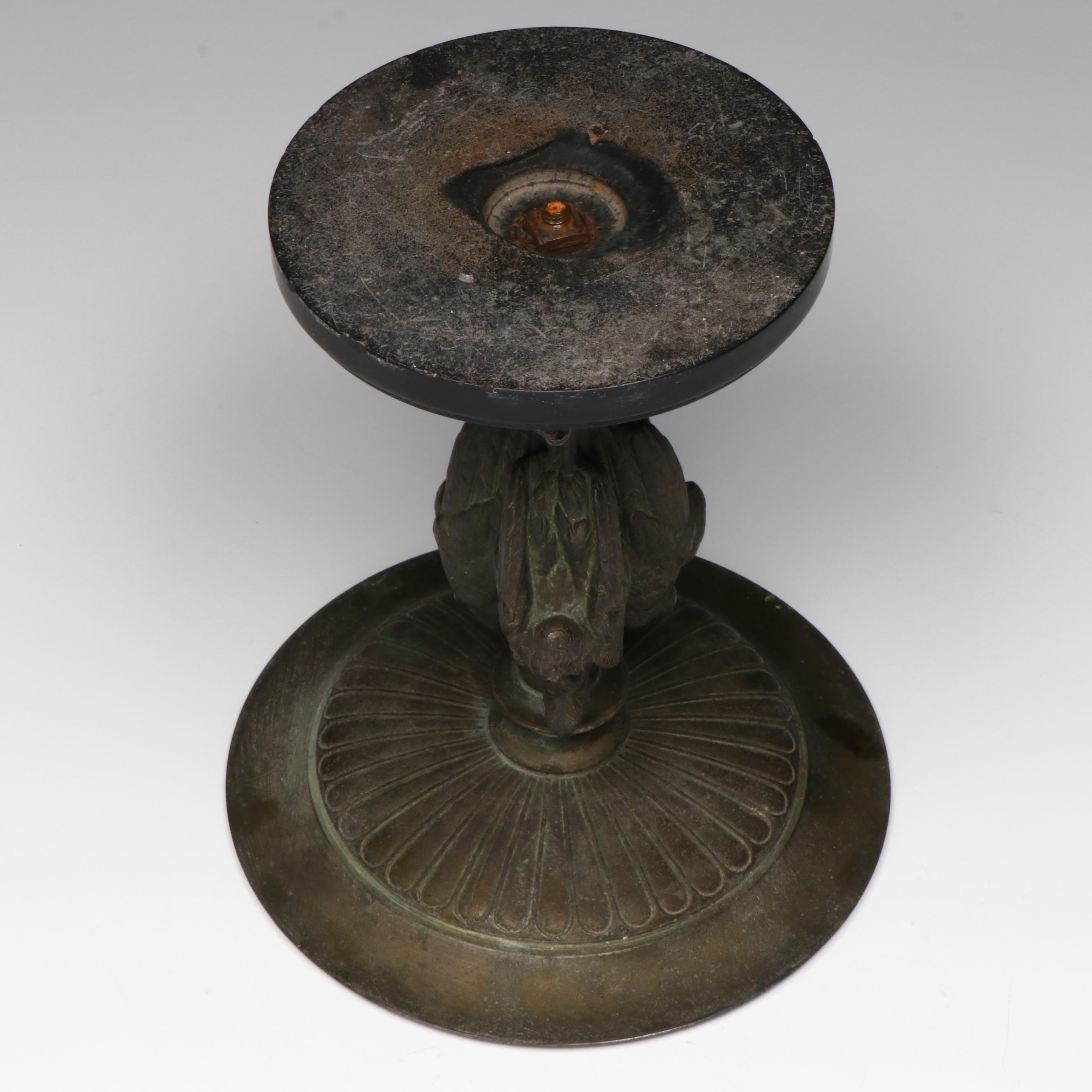 Neoclassical Style Metal Tazza with Stork Column on Resin Base