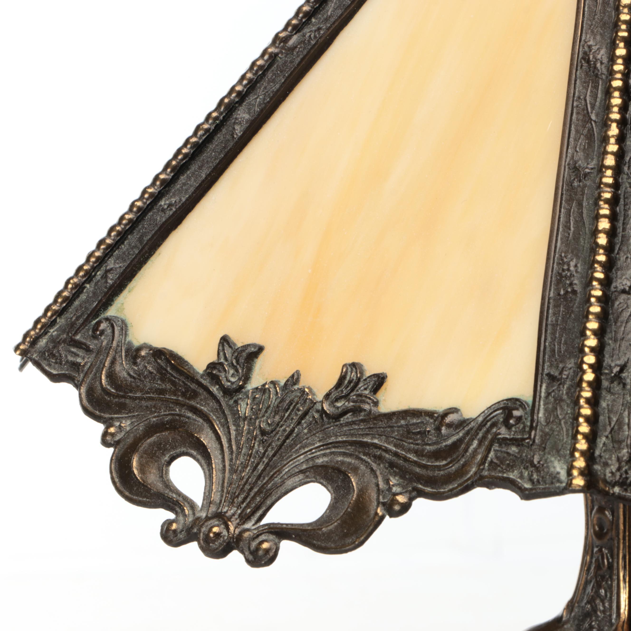 Art Nouveau Slag Glass Shade Bronze Finish Torch Table Lamp