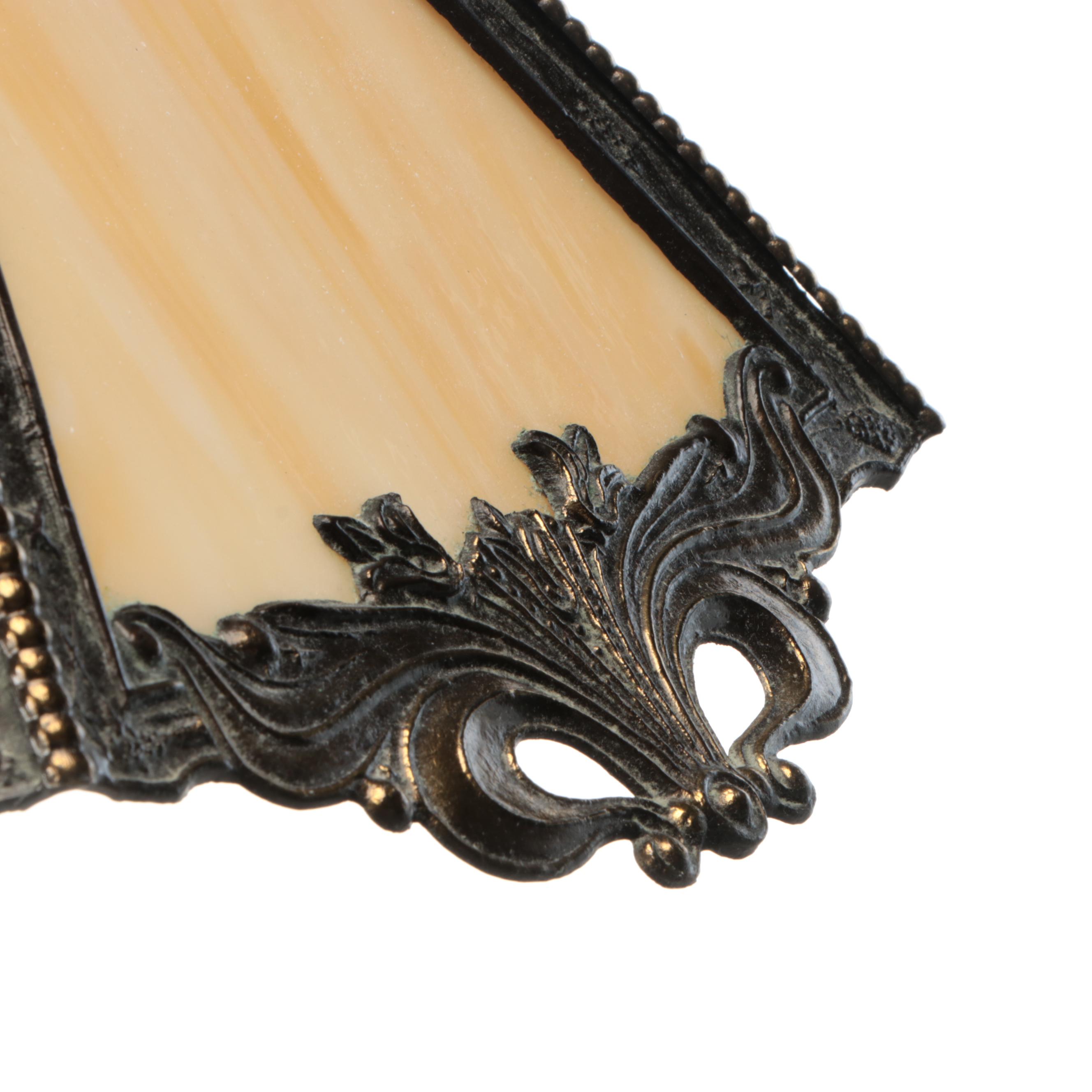 Art Nouveau Slag Glass Shade Bronze Finish Torch Table Lamp