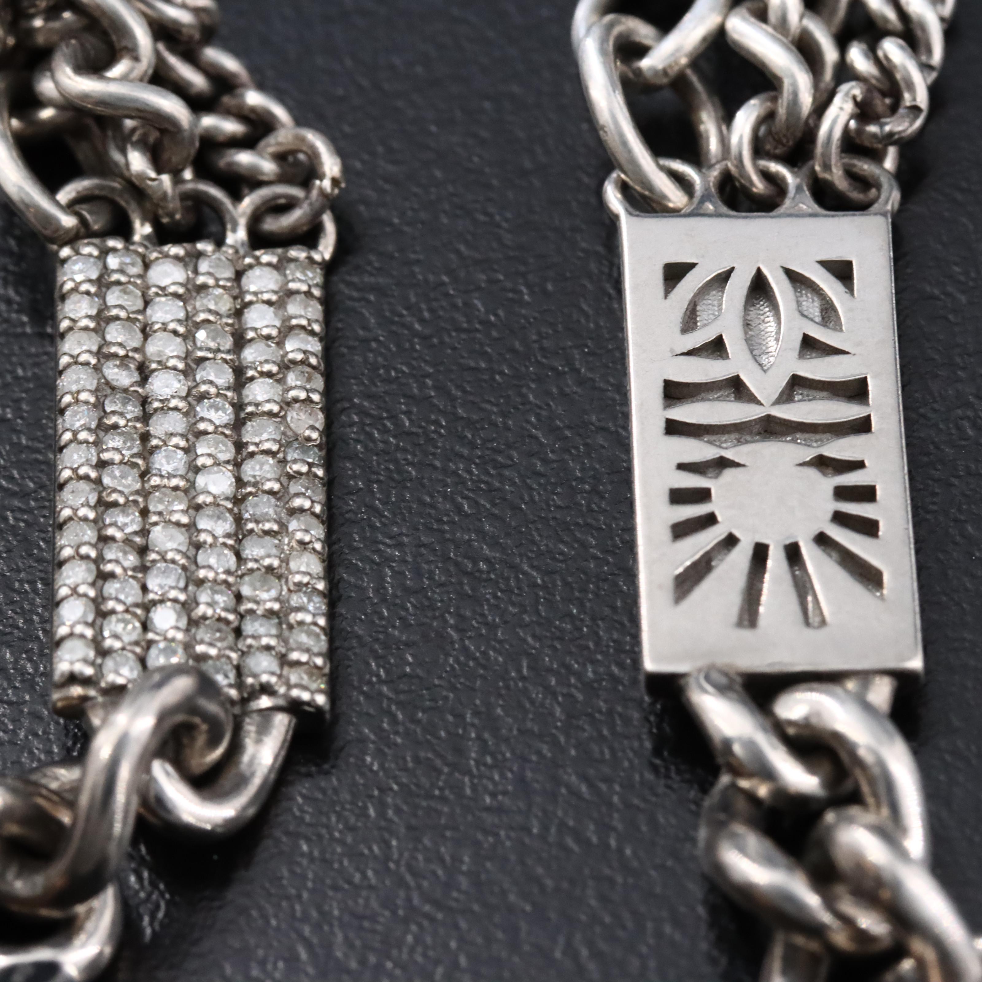 Sheryl Lowe Sterling Pavé Diamond Curb and Cable Tiered Chain Necklace